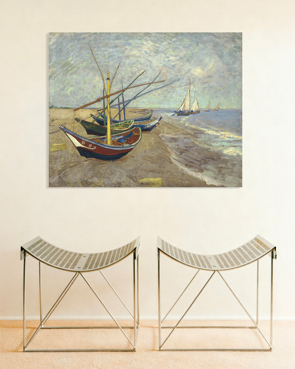 Poster of Fishing Boats on the Beach at Les Saintes-Maries-de-la-Mer (1888) by Vincent van Gogh