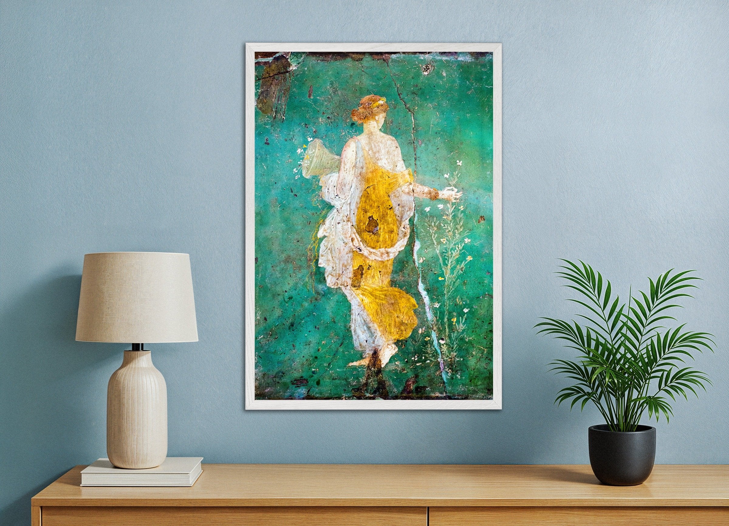 Poster of Flora Wall Fresco – Stabiae - Ancient Roman Painting, with white wooden frame