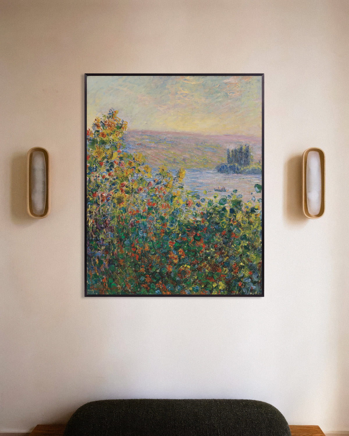 Poster of Flower Beds at Vétheuil (1881) by Claude Monet, with metal frame