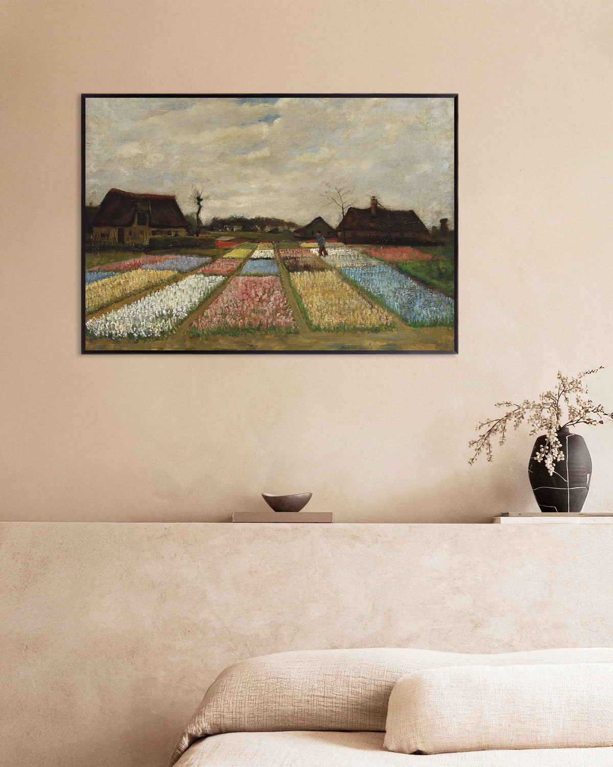 Poster of Flower Beds in Holland (c. 1883) by Vincent van Gogh, with metal frame