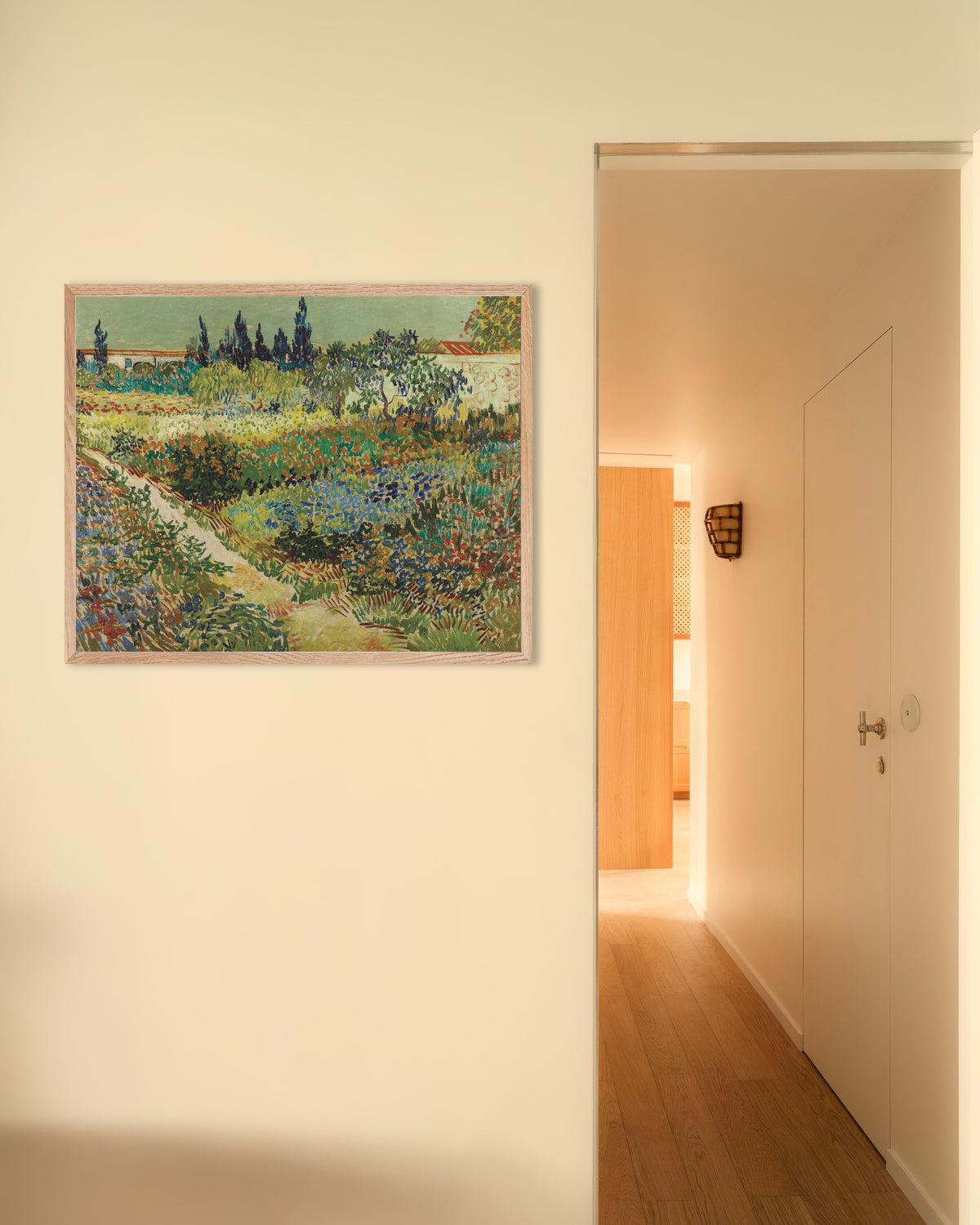 Poster of Garden at Arles (1888) by Vincent van Gogh, with natural wooden frame