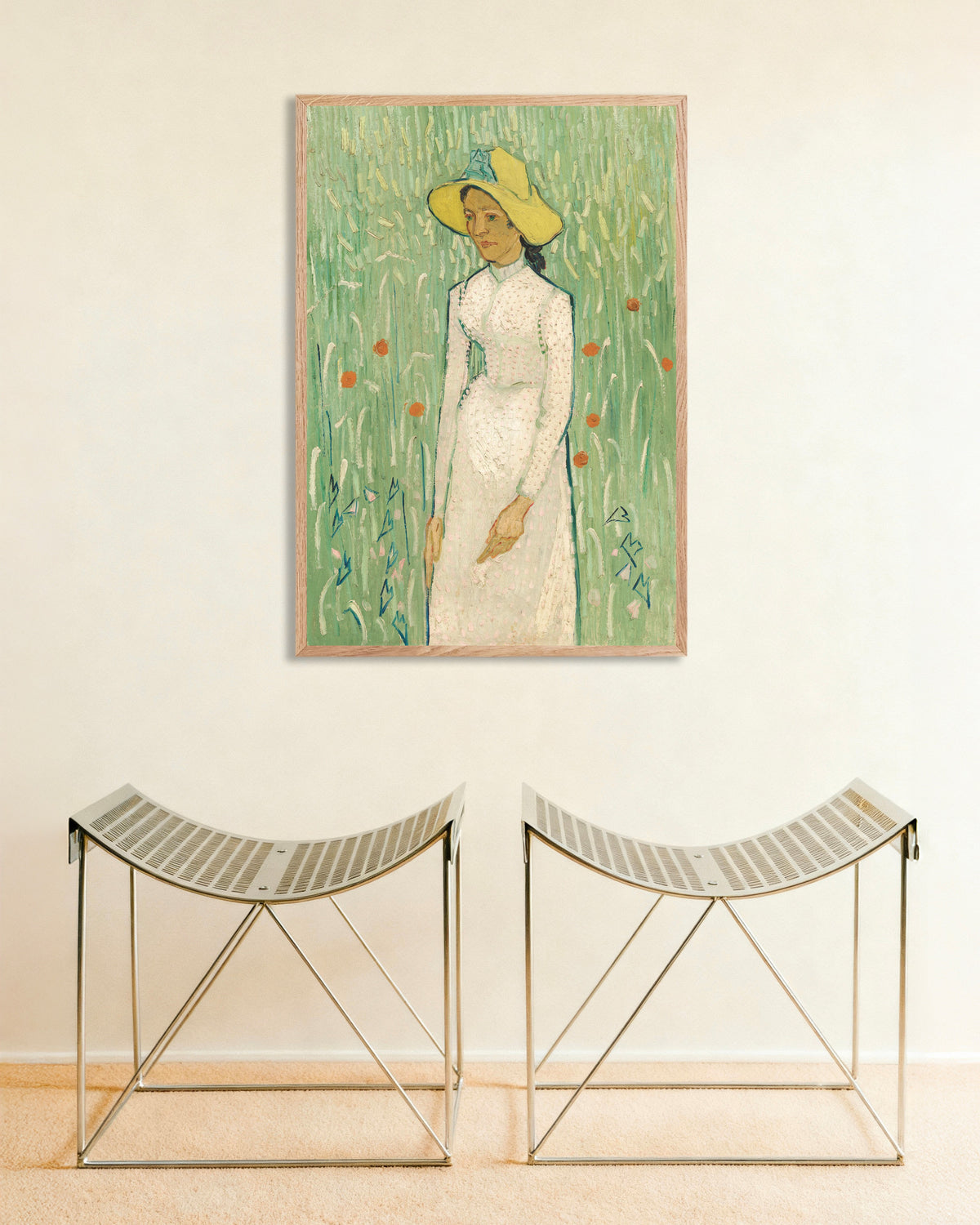 Poster of Girl in White (1890) by Vincent van Gogh, with natural wooden frame