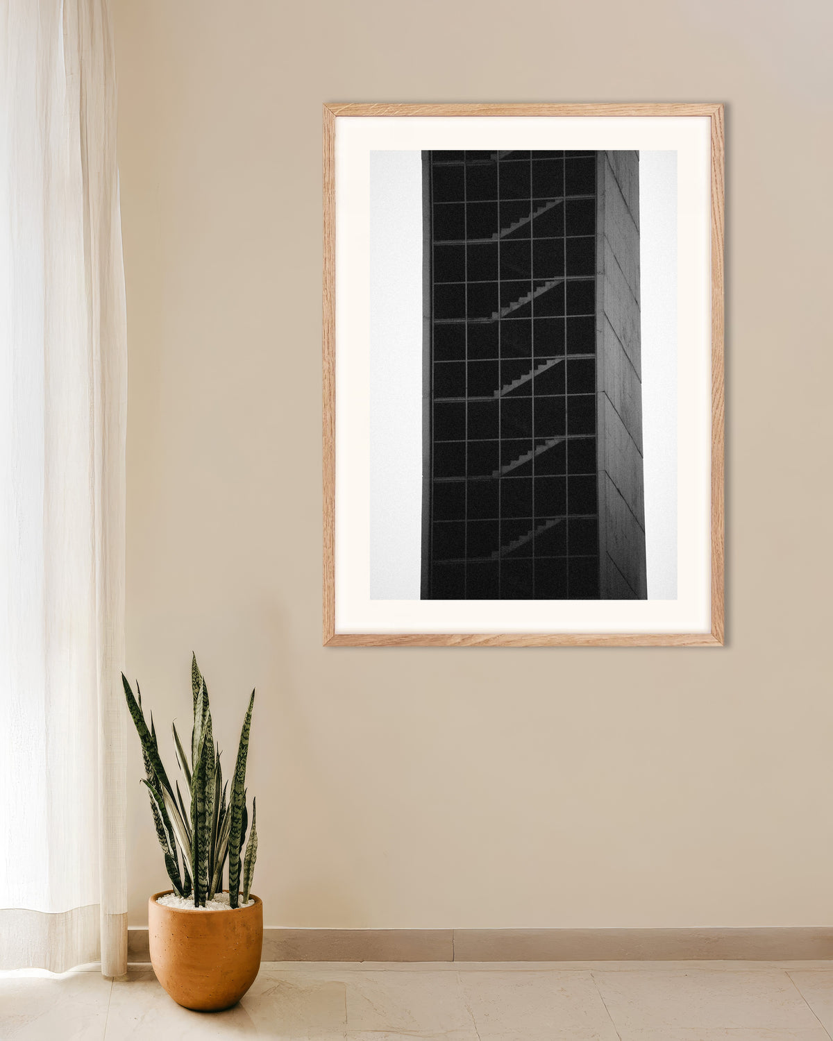 Poster of Glass Stair Tower, with natural wooden frame