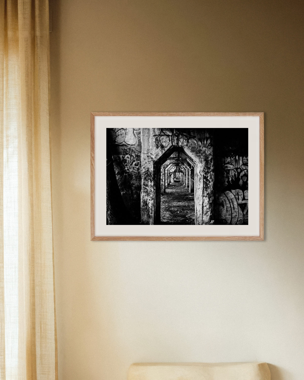 Poster of Graffiti Arcade in Ruins, with natural wooden frame
