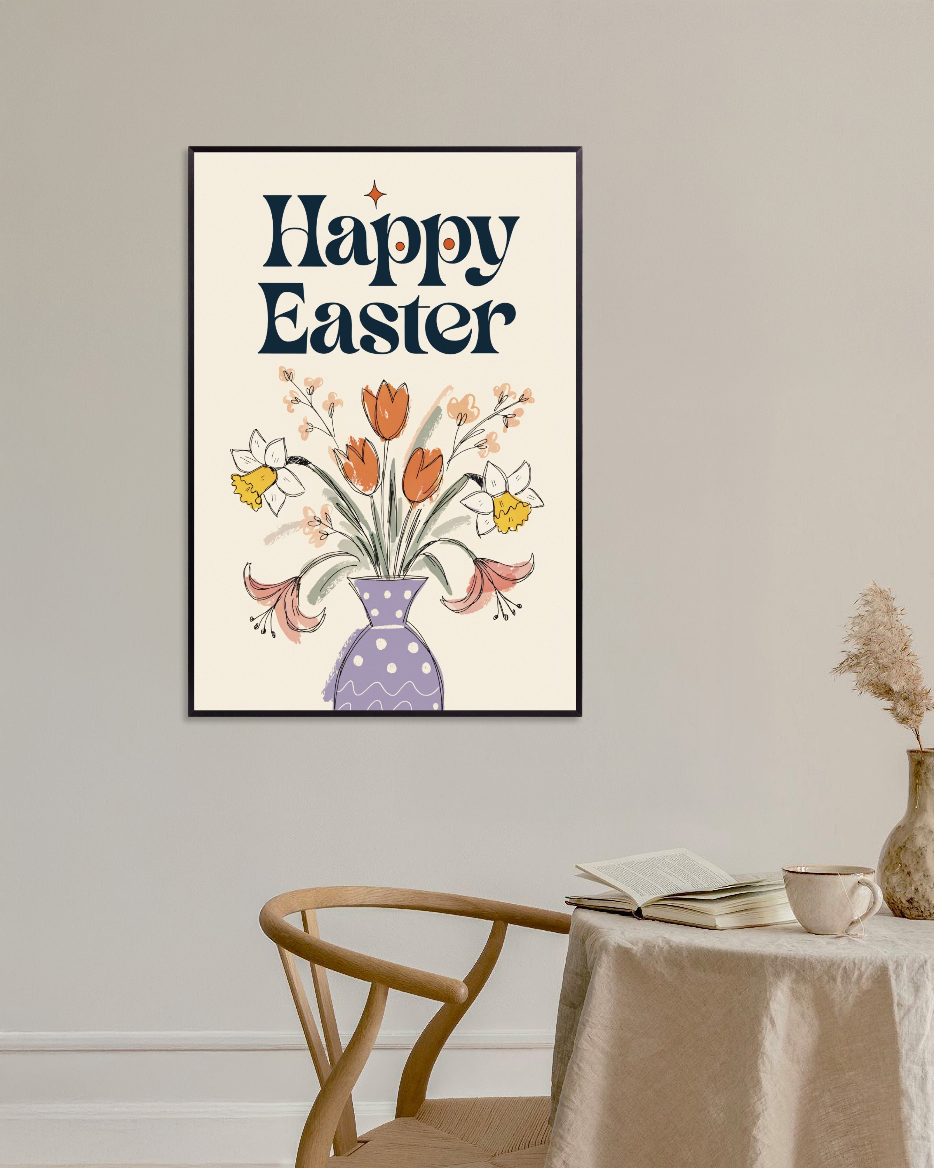 Poster of Happy Easter Floral Bouquet Poster, with metal frame