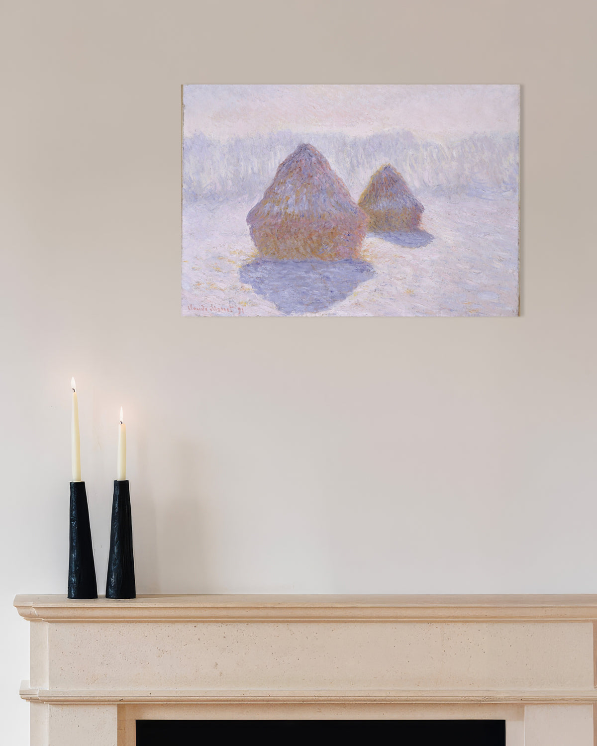 Poster of Haystacks, Effect of Snow and Sun (1891) by Claude Monet