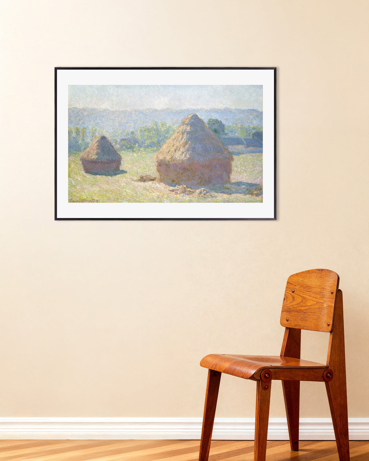 Poster of Haystacks, End of Summer (1891) by Claude Monet, with metal frame