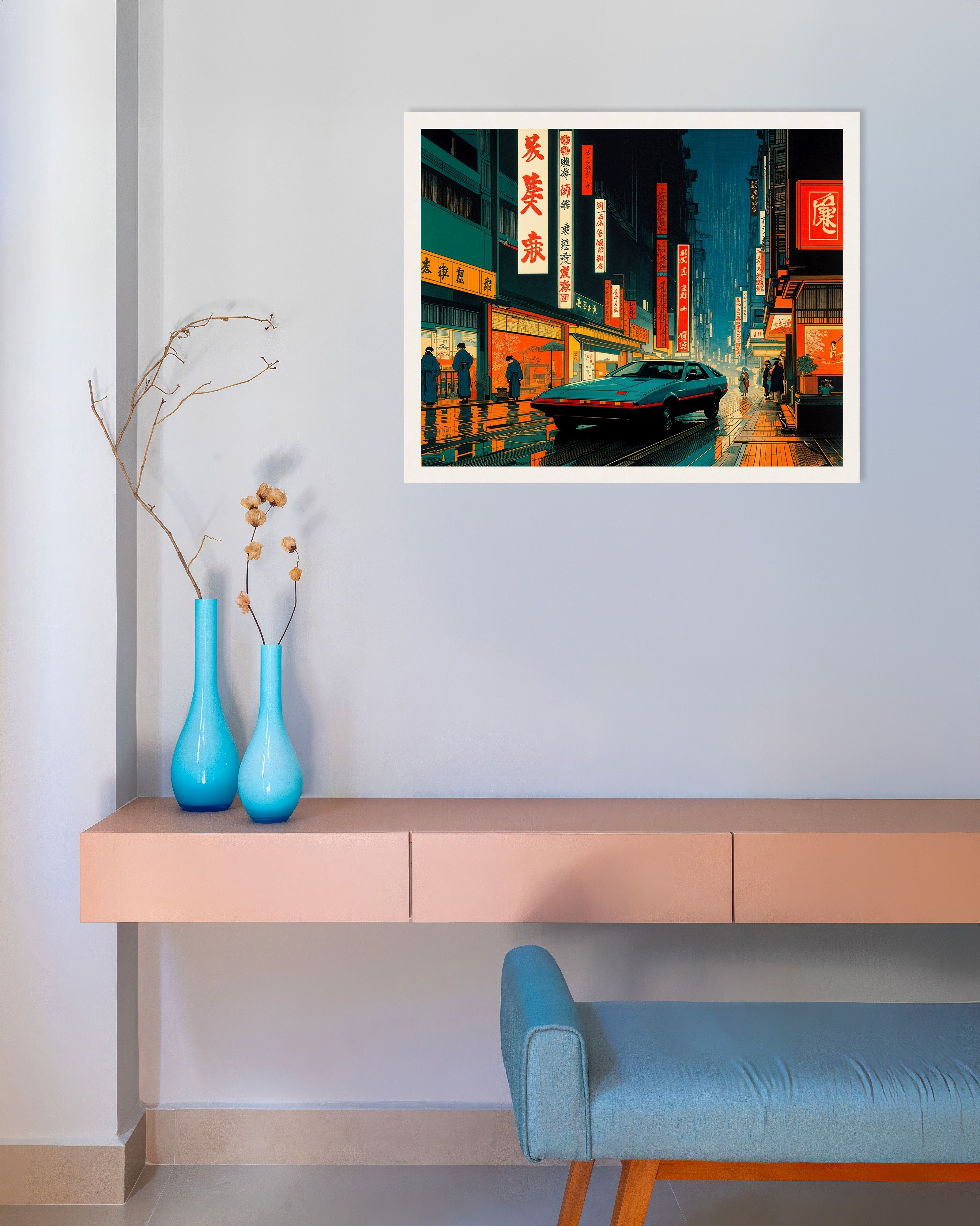 Poster of Hiroshige hypertech, car in Tokyo street - Poster