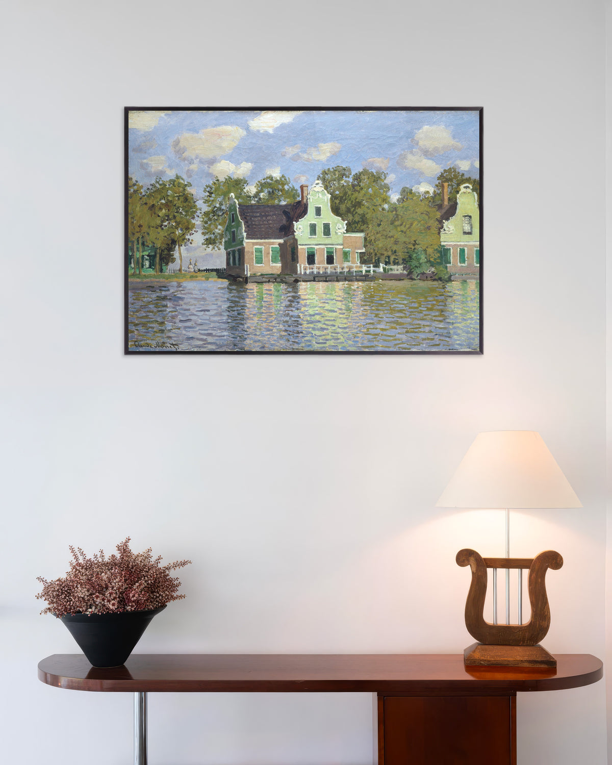 Poster of Houses by the Bank of the River Zaan (1871) by Claude Monet, with metal frame