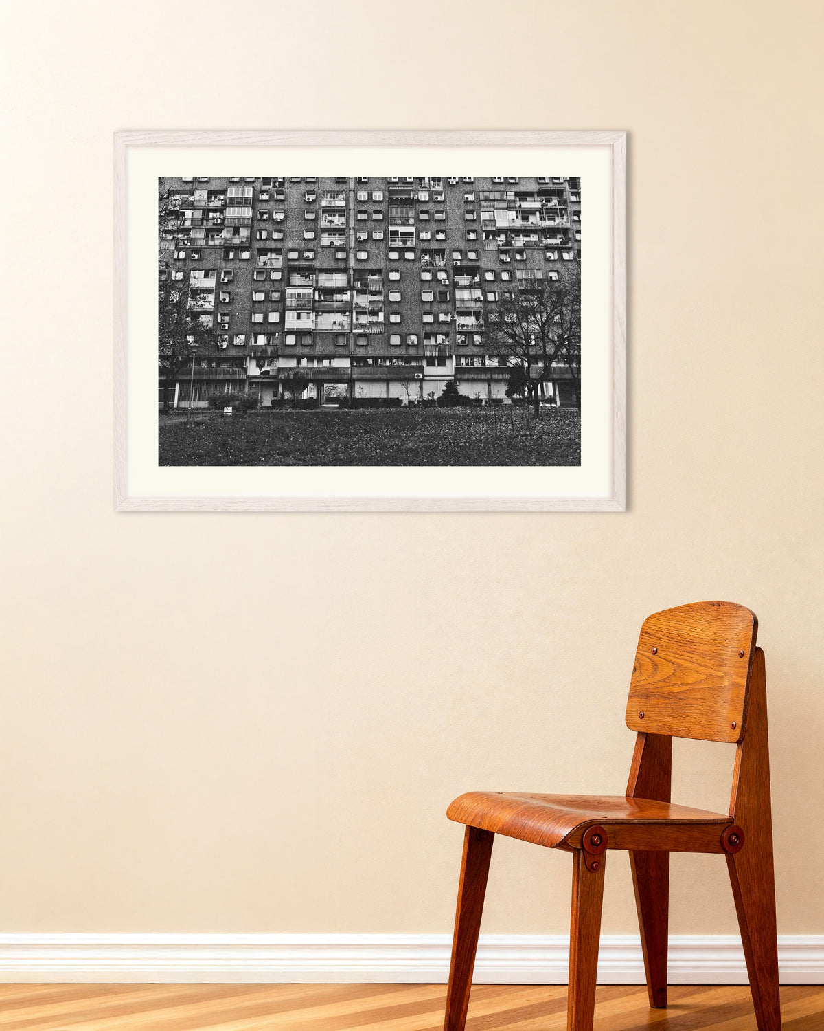 Poster of Housing Estate in Autumn, with white wooden frame