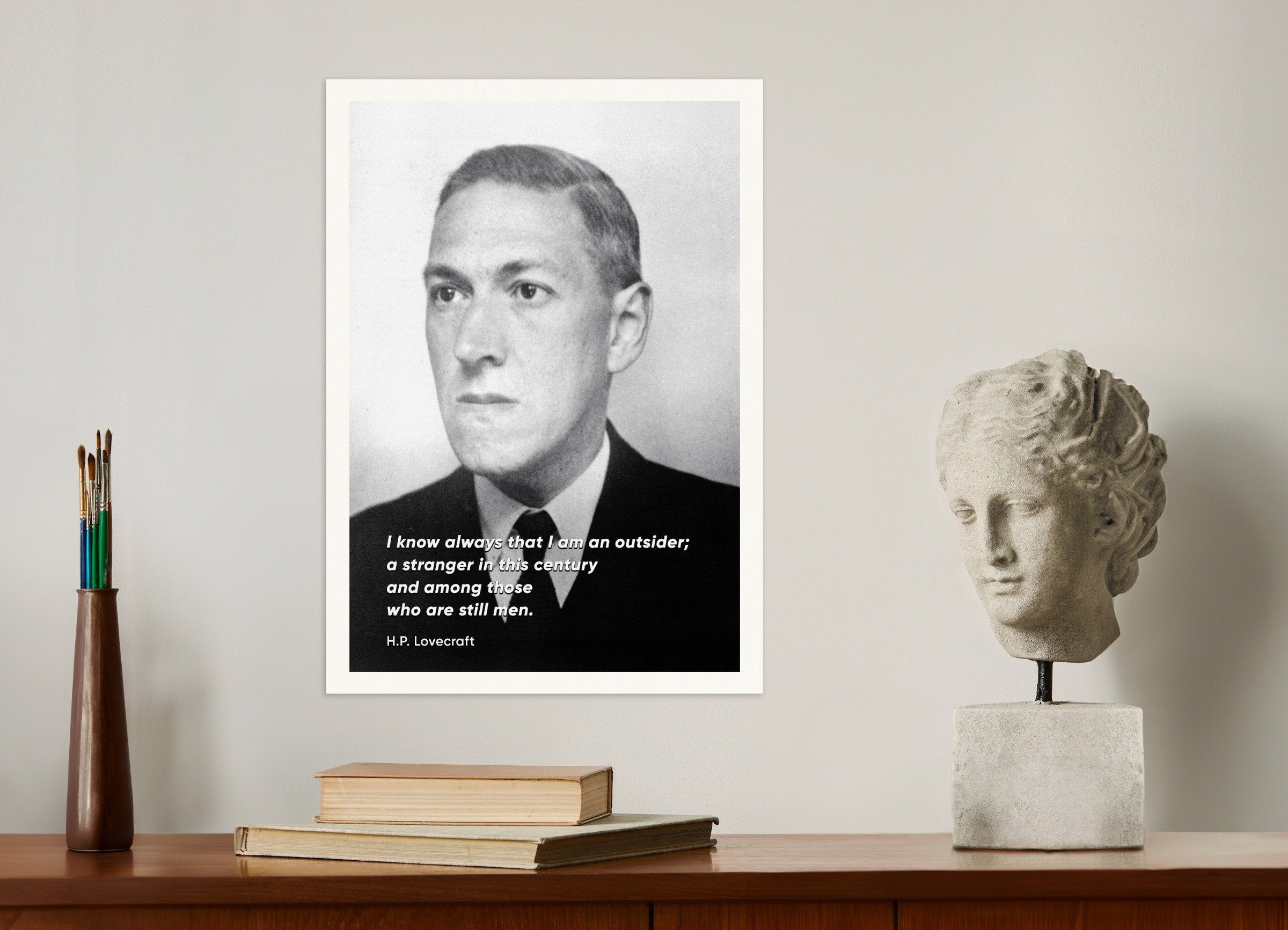 Poster of "I Am An Outsider" H.P. Lovecraft Portrait Quote Print