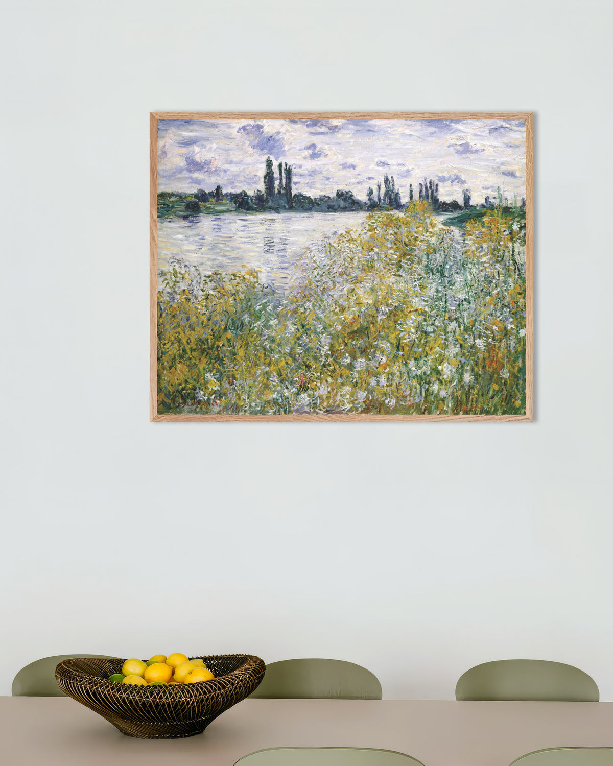 Poster of Île aux Fleurs near Vétheuil (1880) by Claude Monet, with natural wooden frame