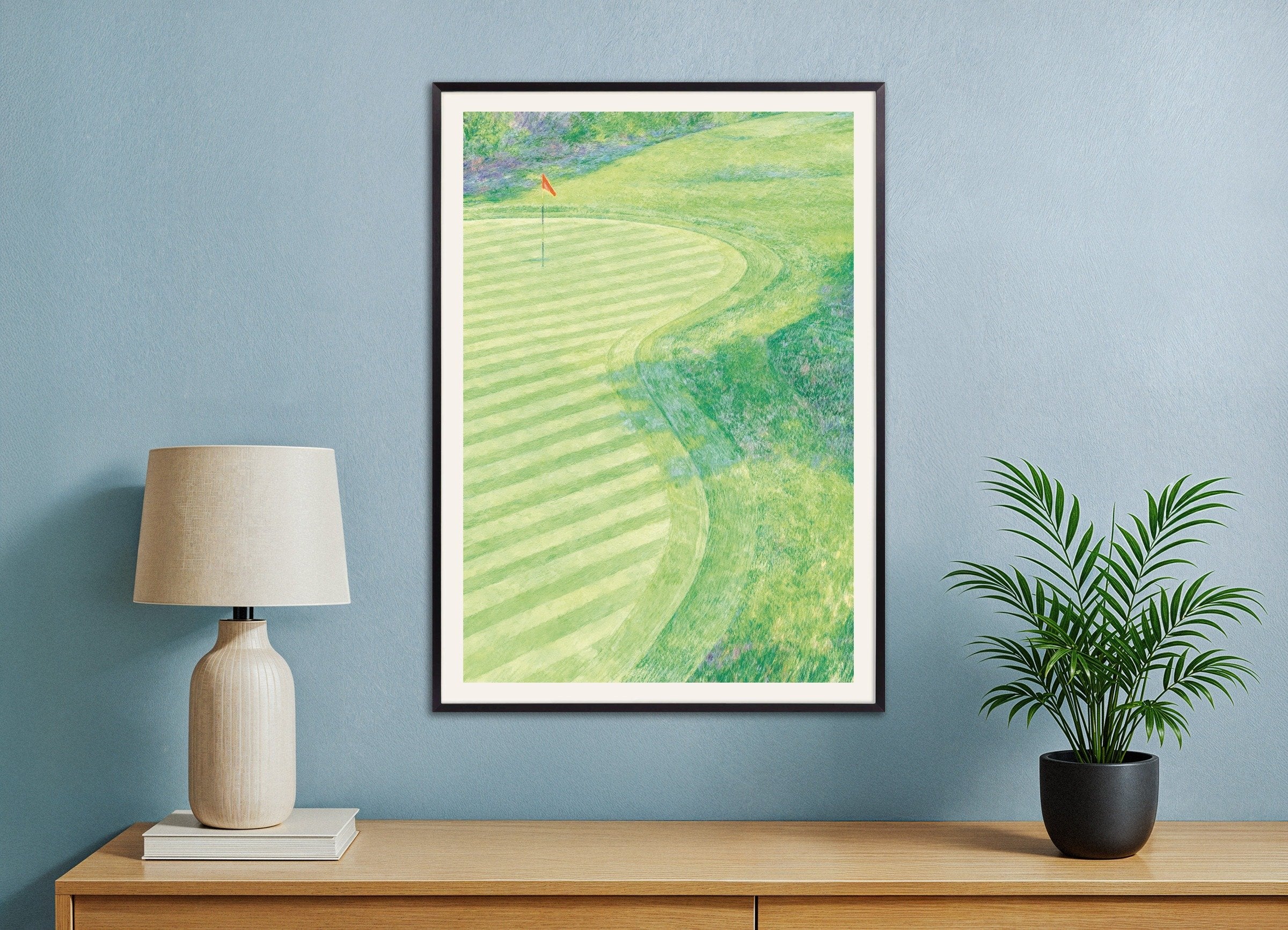 Poster of Impressionist golf poster – green landscape art print, with metal frame
