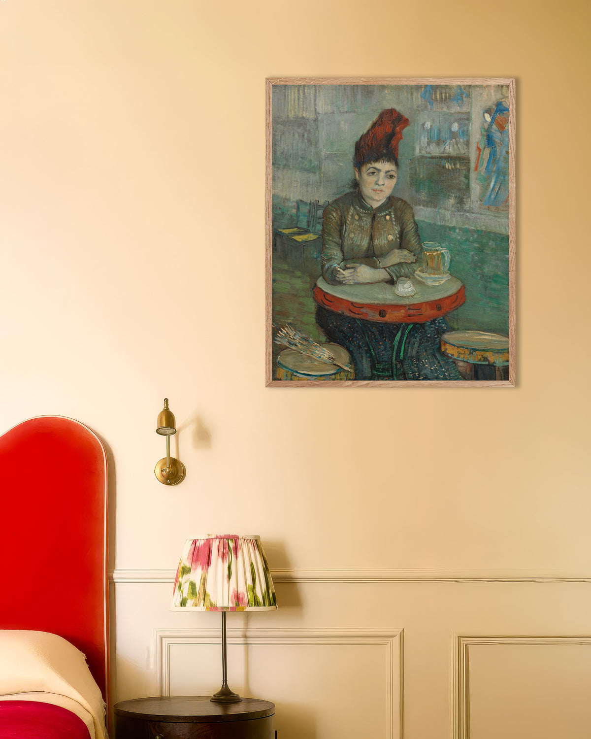 Poster of In the Café, Agostina Segatori in Le Tambourin (1887) by Vincent van Gogh, with natural wooden frame