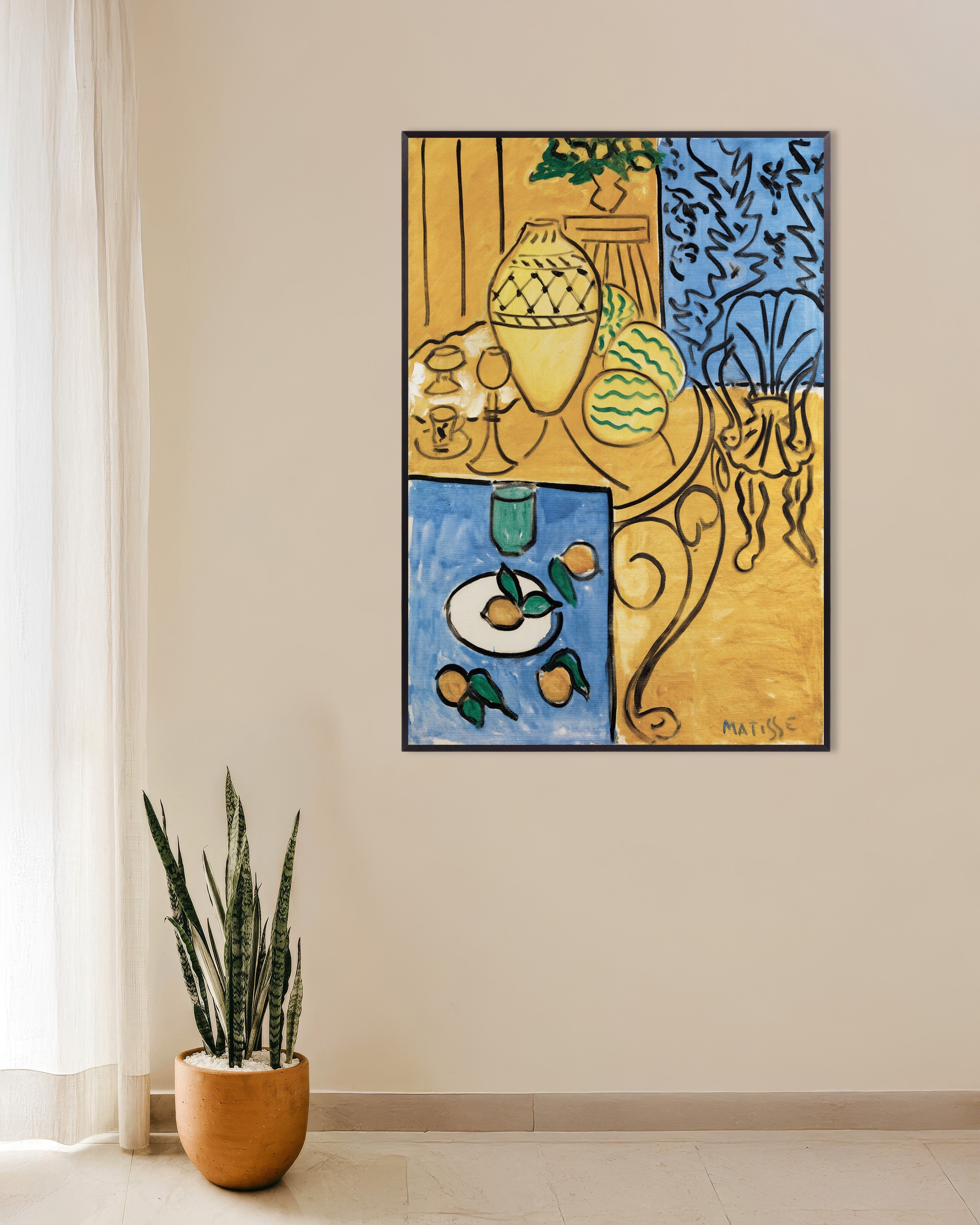 Poster of Interior, yellow & blue (1946) by Henri Matisse - Poster, with metal frame
