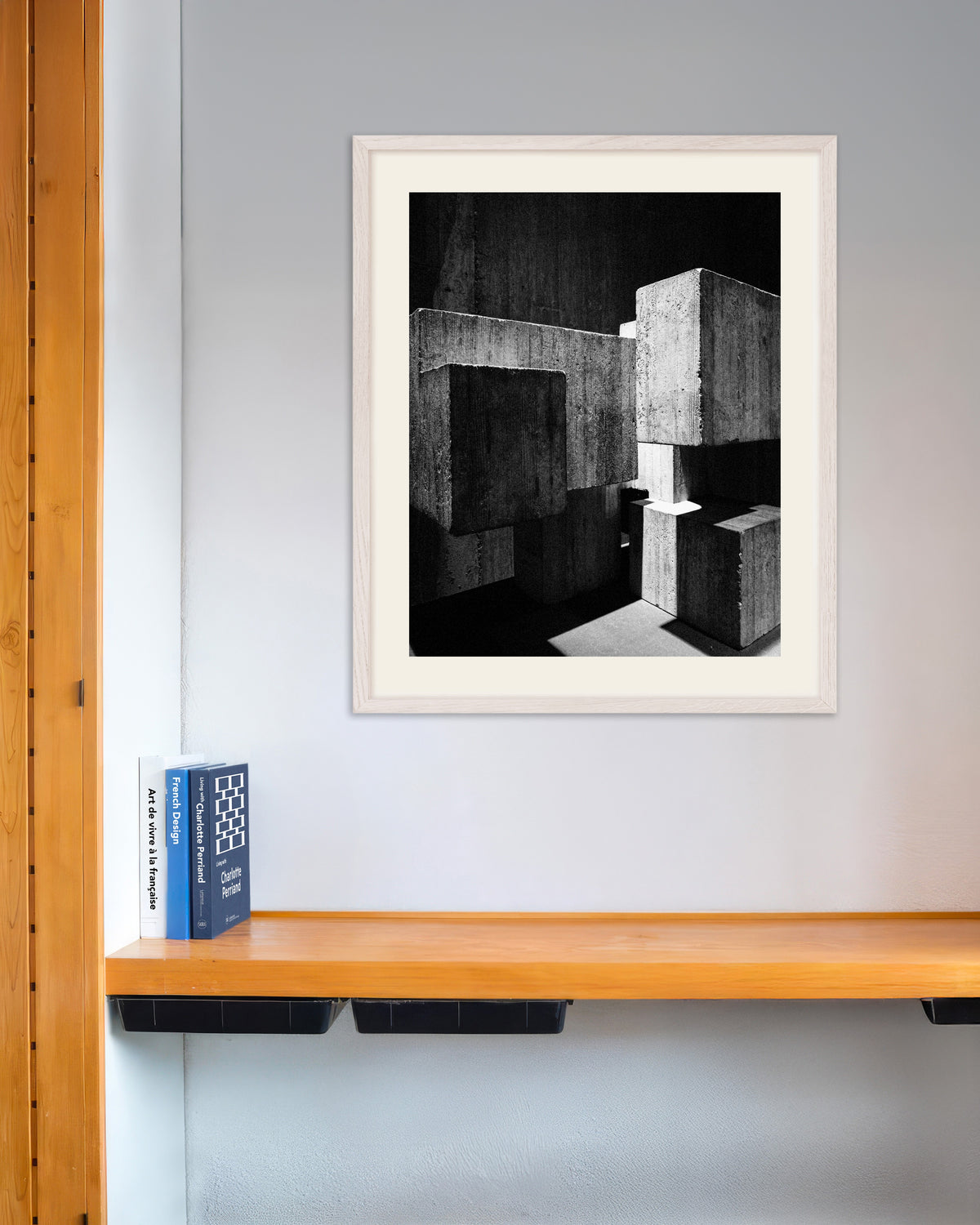 Poster of Interlocking Concrete Cubes, with white wooden frame