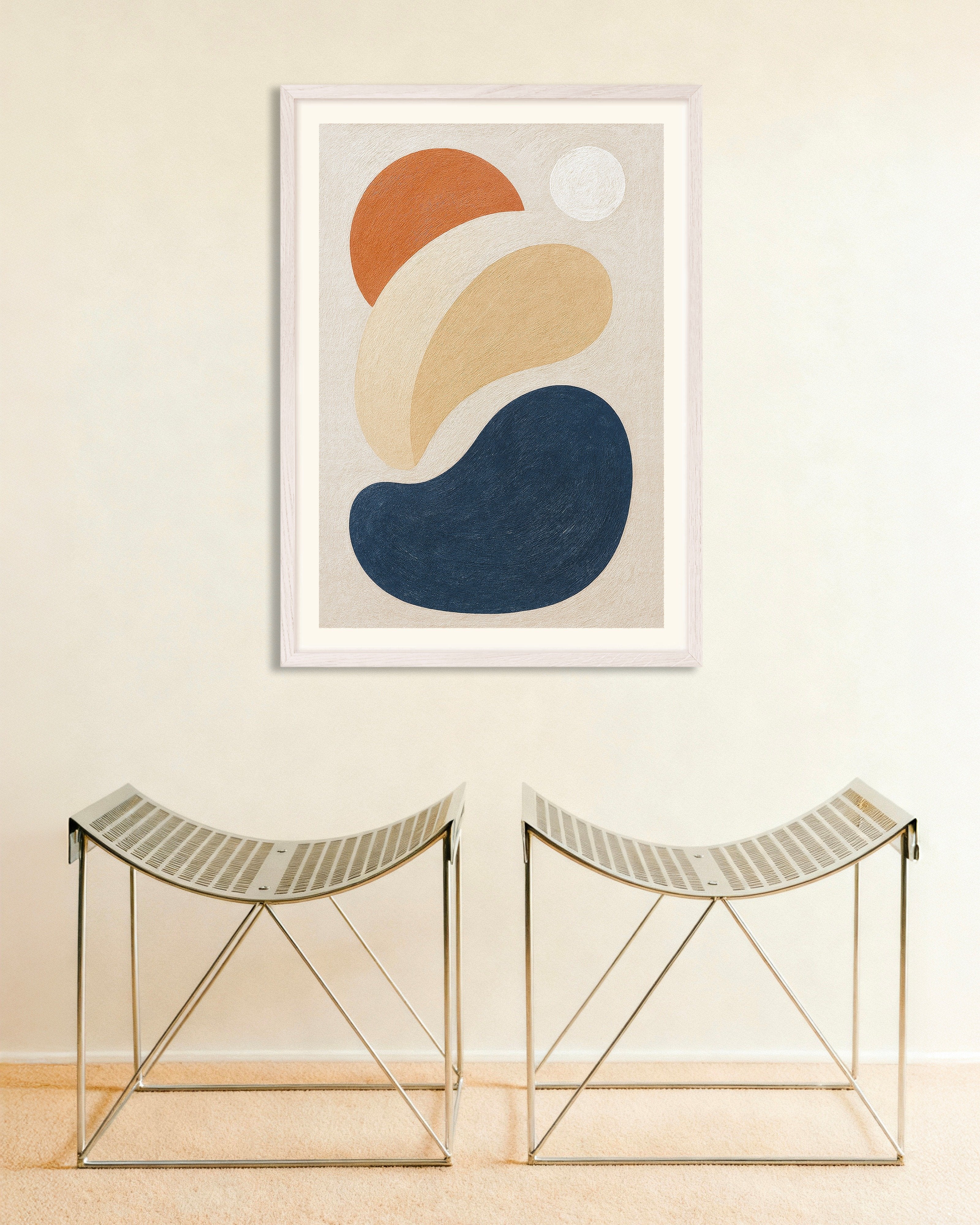 Poster of Intrications – abstract shapes poster in earthy tones, with white wooden frame