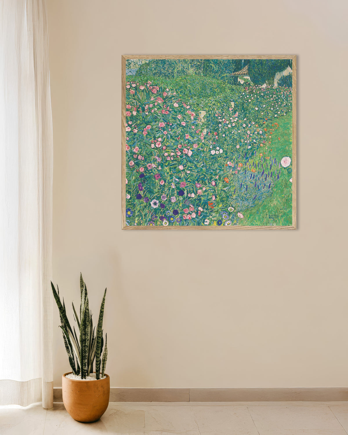 Poster of Italian Garden Landscape (1913) by Gustav Klimt, with natural wooden frame