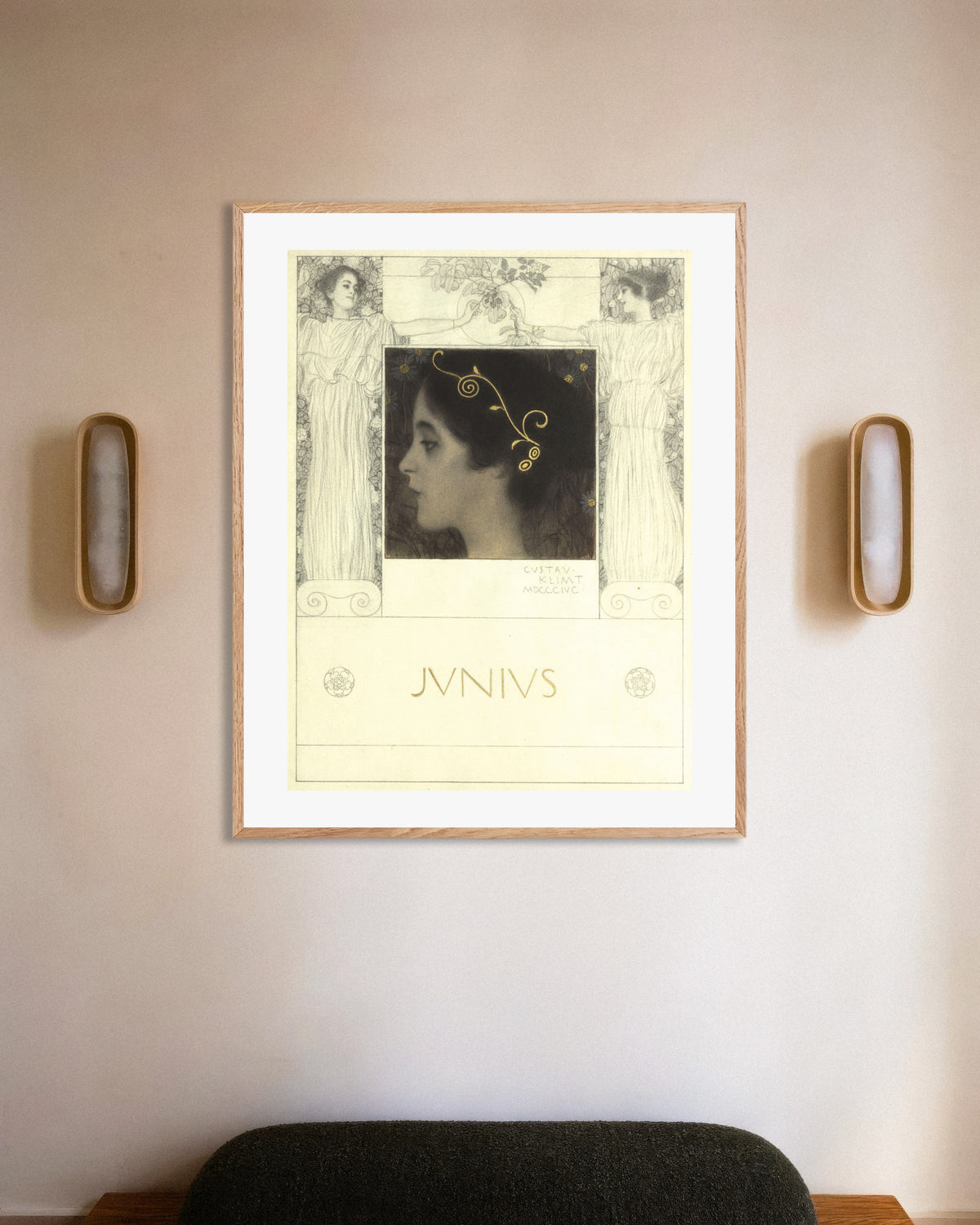 Poster of Junius (1896) by Gustav Klimt, with natural wooden frame