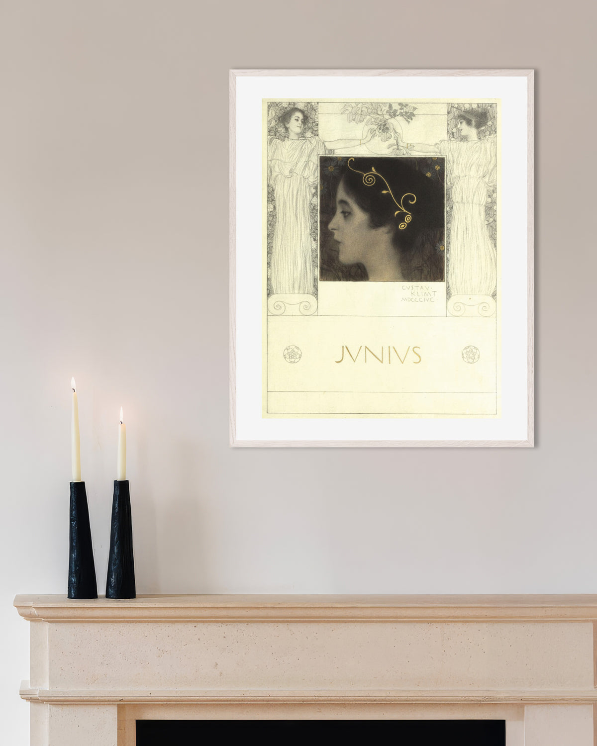 Poster of Junius (1896) by Gustav Klimt, with white wooden frame