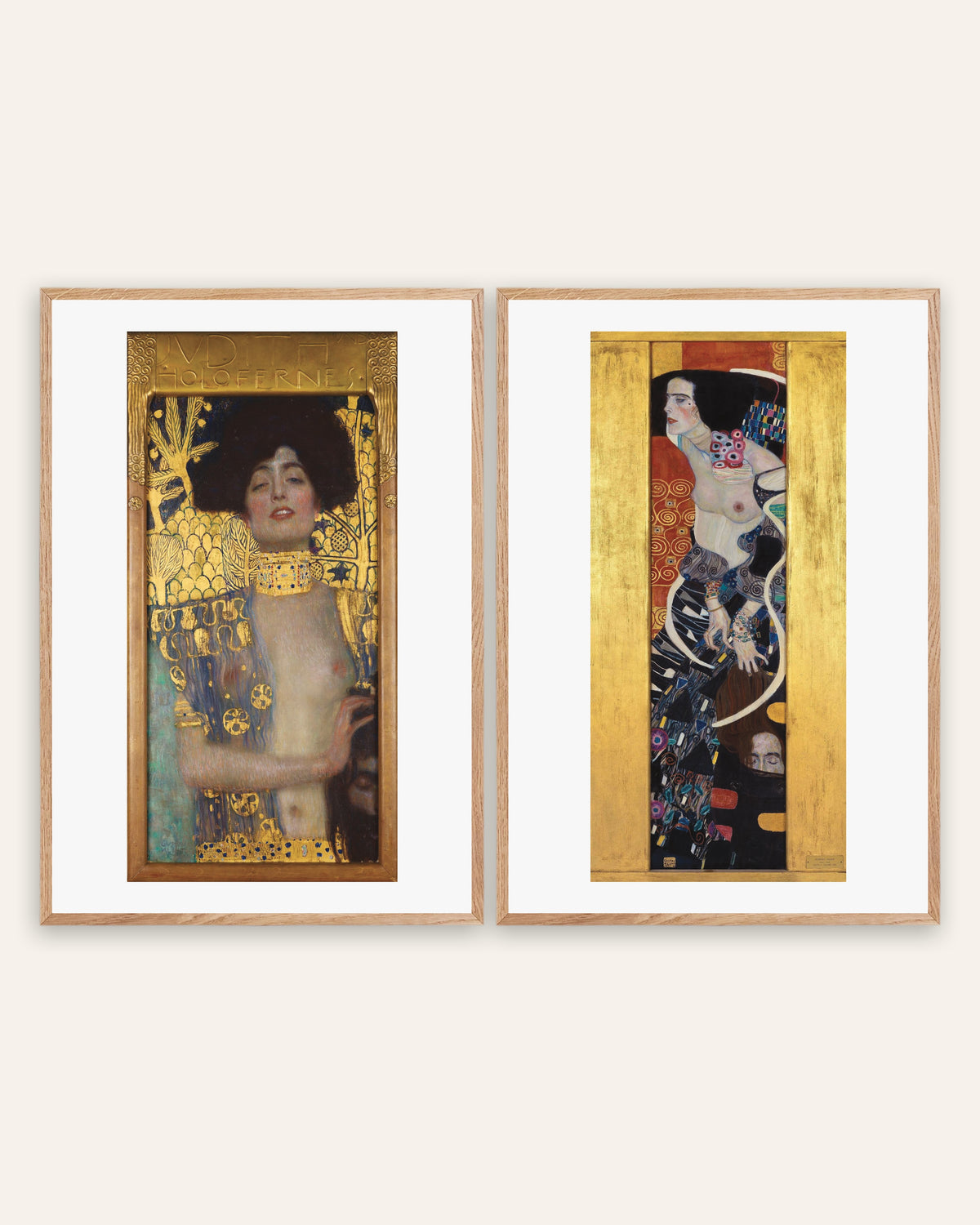 Klimt Prints Set of 2 – Judith I & Judith II, prints in natural oak frames