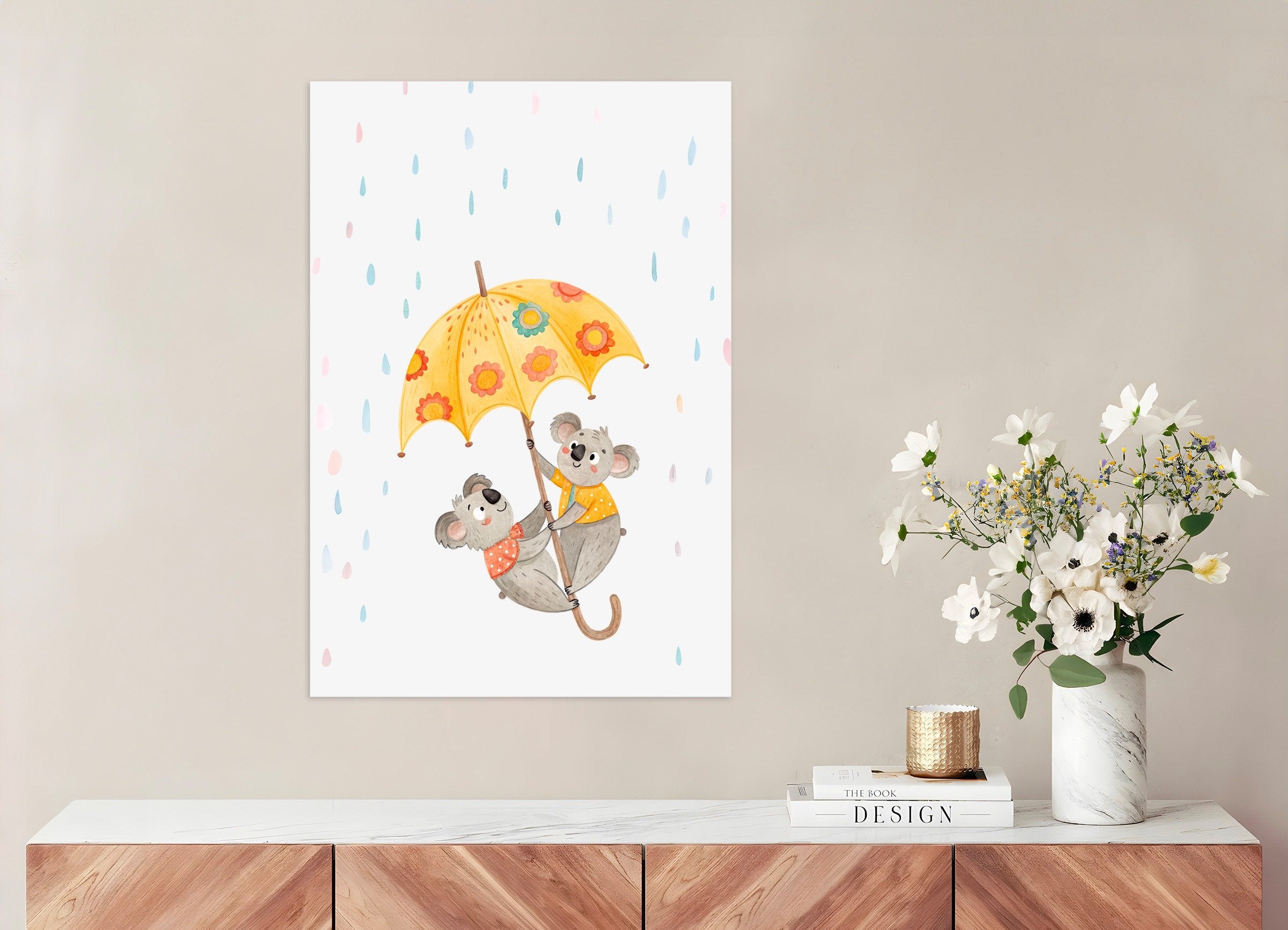Poster of Koalas with Umbrella Poster - Nursery Wall Art