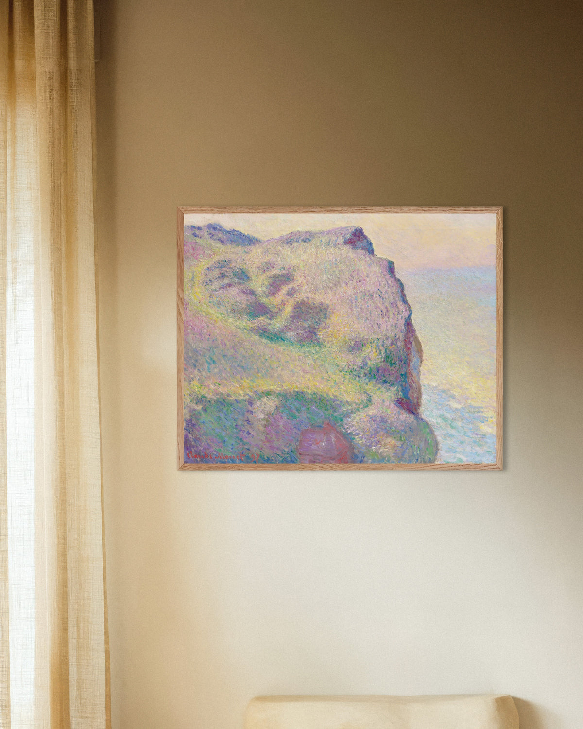 Poster of La Pointe du Petit Ailly (1897) by Claude Monet, with natural wooden frame