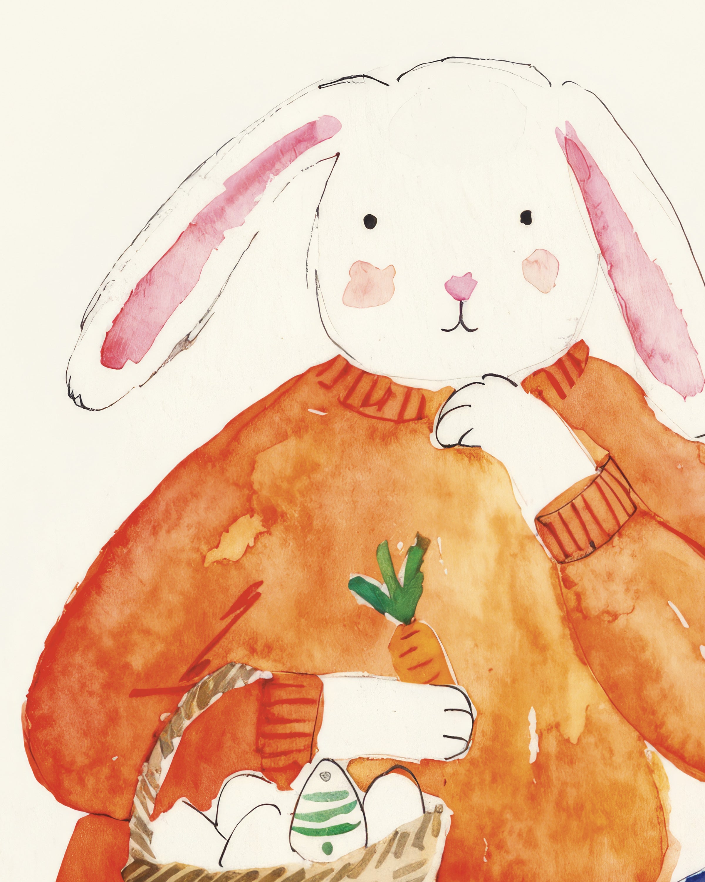 Easter Bunny in Orange Jumper - Watercolour Poster