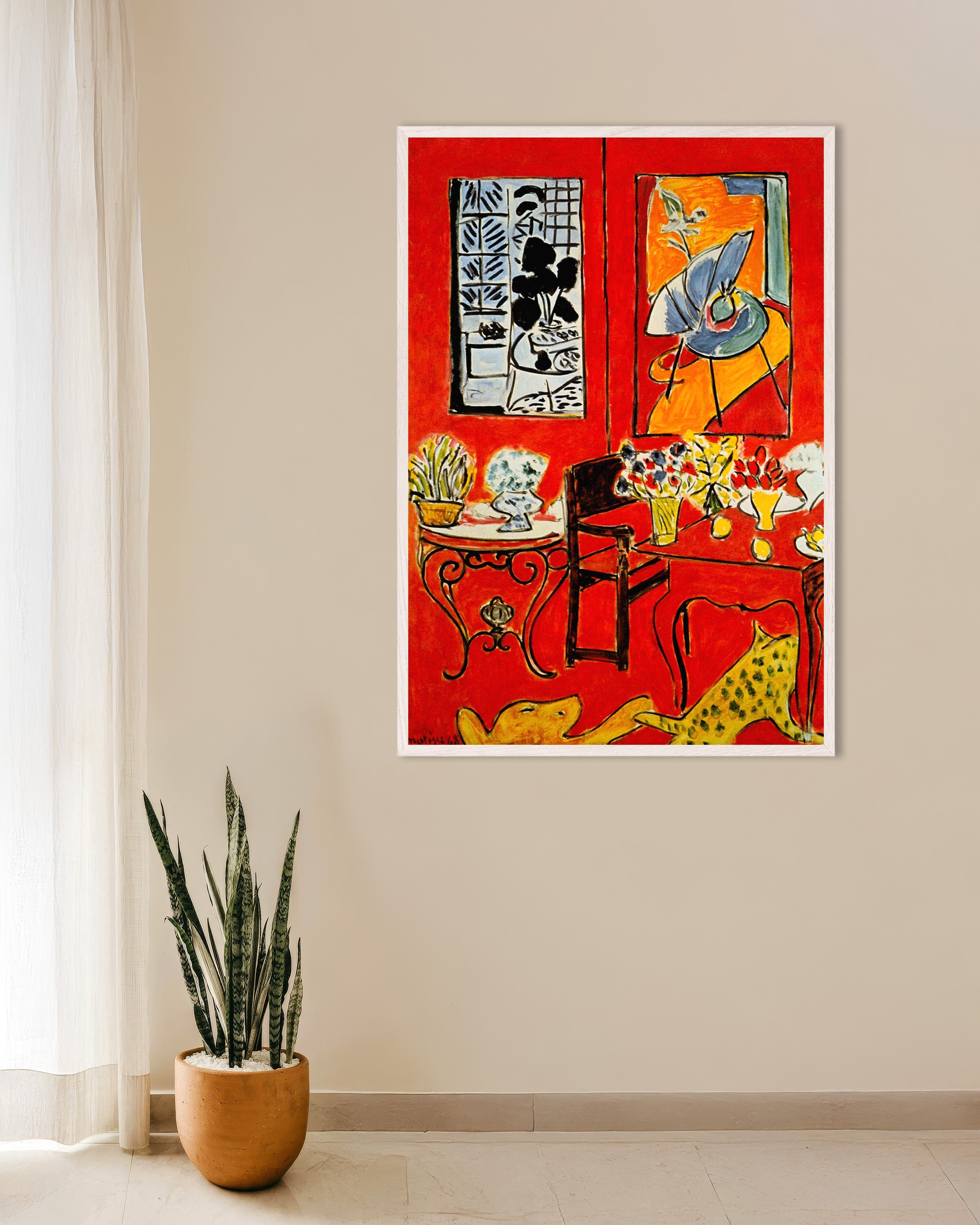 Poster of Large red interior (1946) by Henri Matisse, with white wooden frame