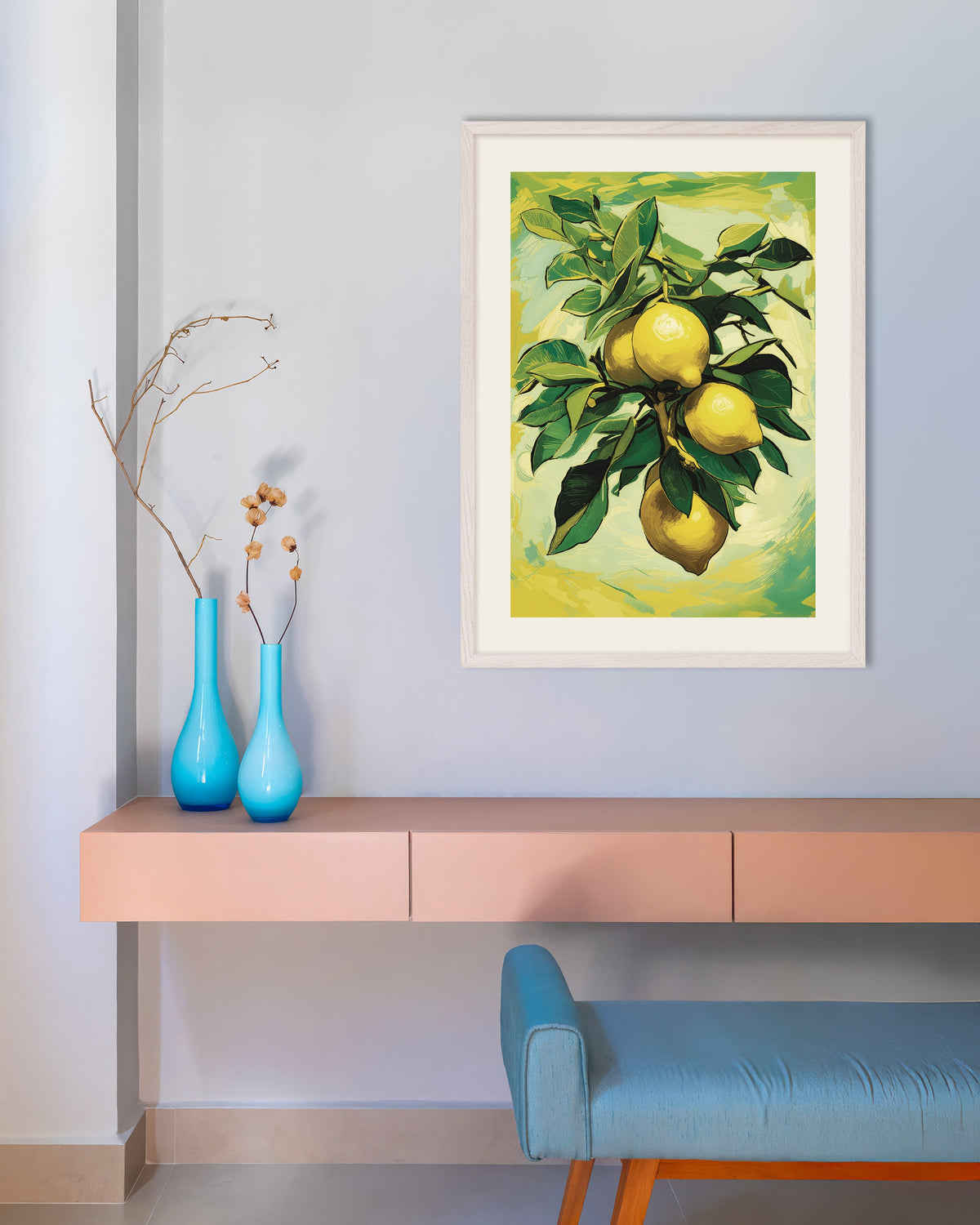 Poster of Lemons of Sorrento - Poster, with white wooden frame