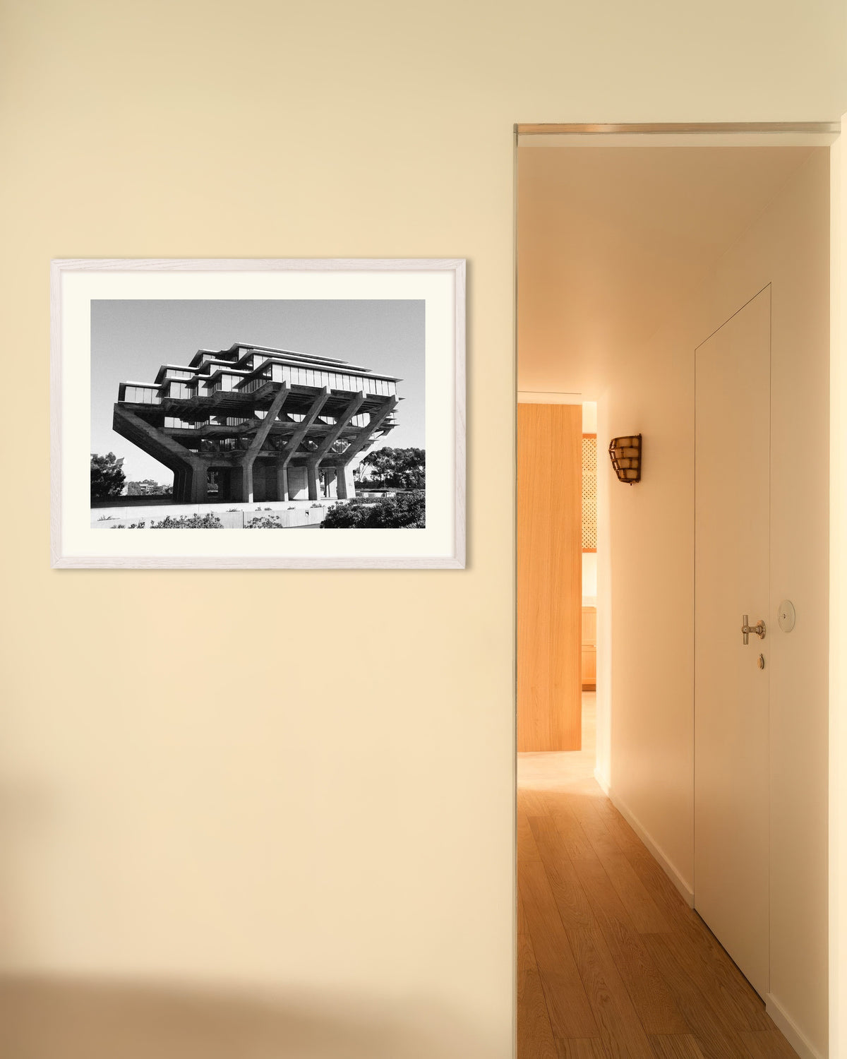 Poster of Library on Concrete Stilts, with white wooden frame