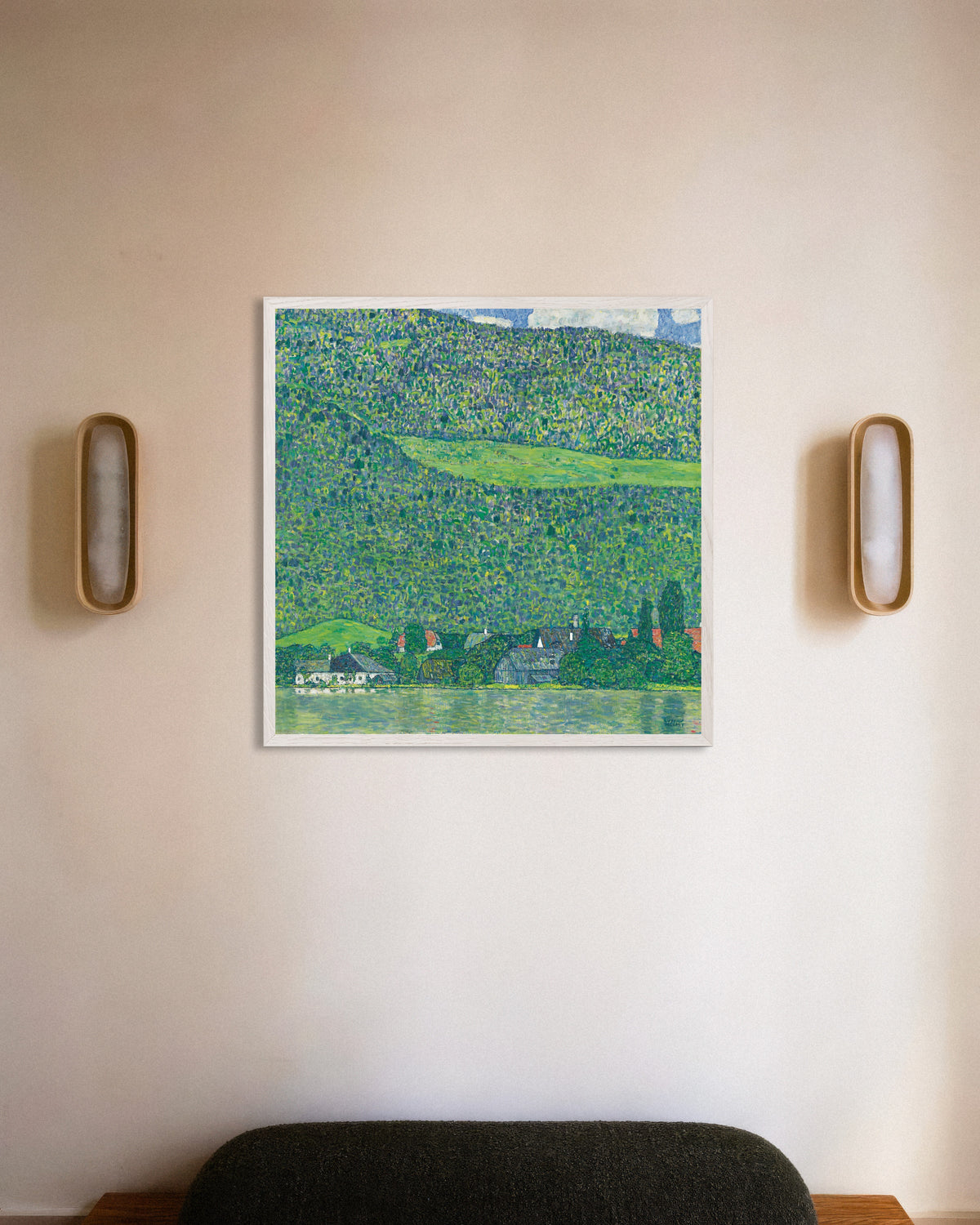 Poster of Litzlberg on the Attersee (1914–1915) by Gustav Klimt, with white wooden frame