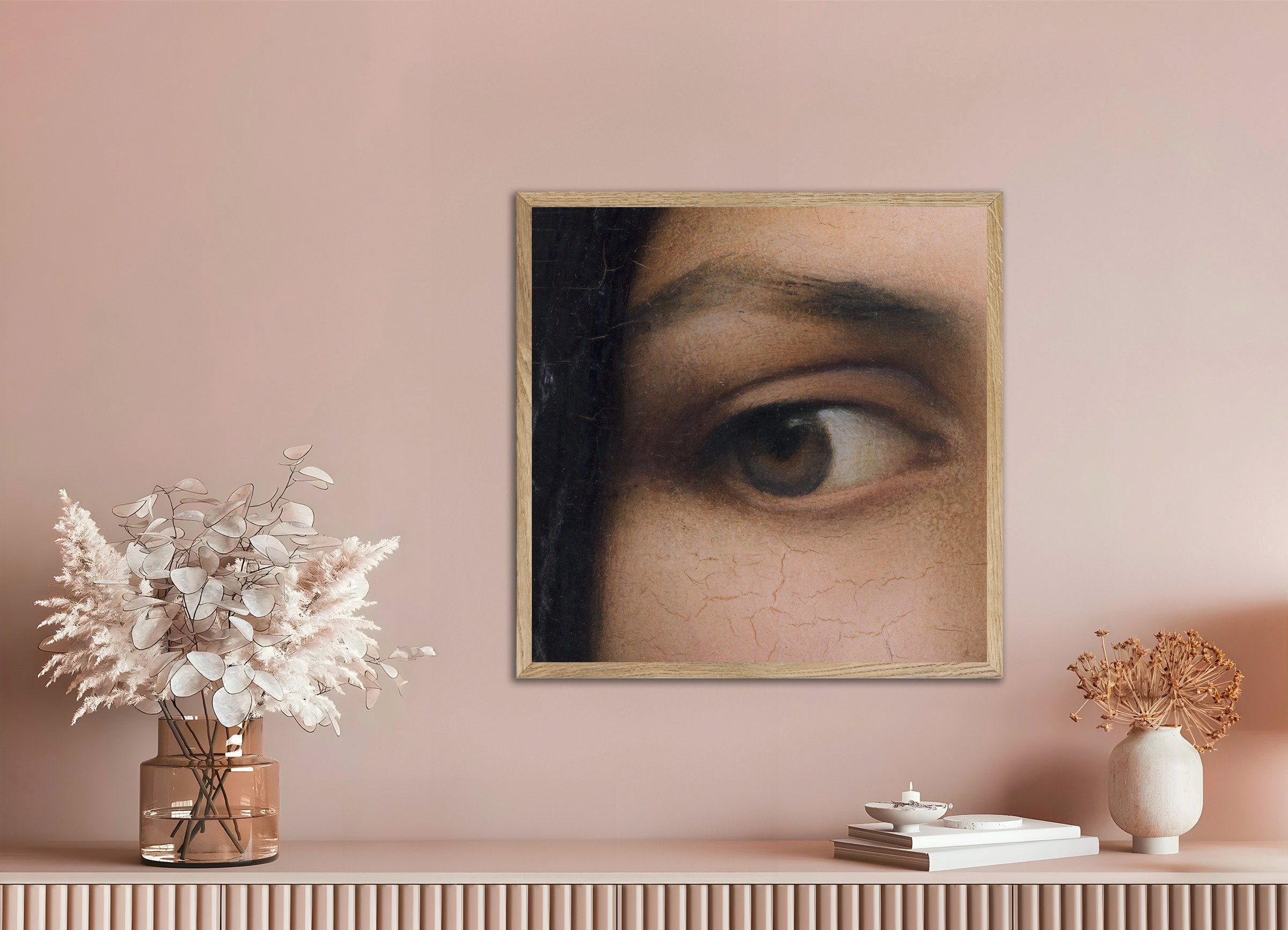 Poster of Louis Janmot "Fleur des Champs" Eye Detail - Classical Portrait Close-Up, with natural wooden frame