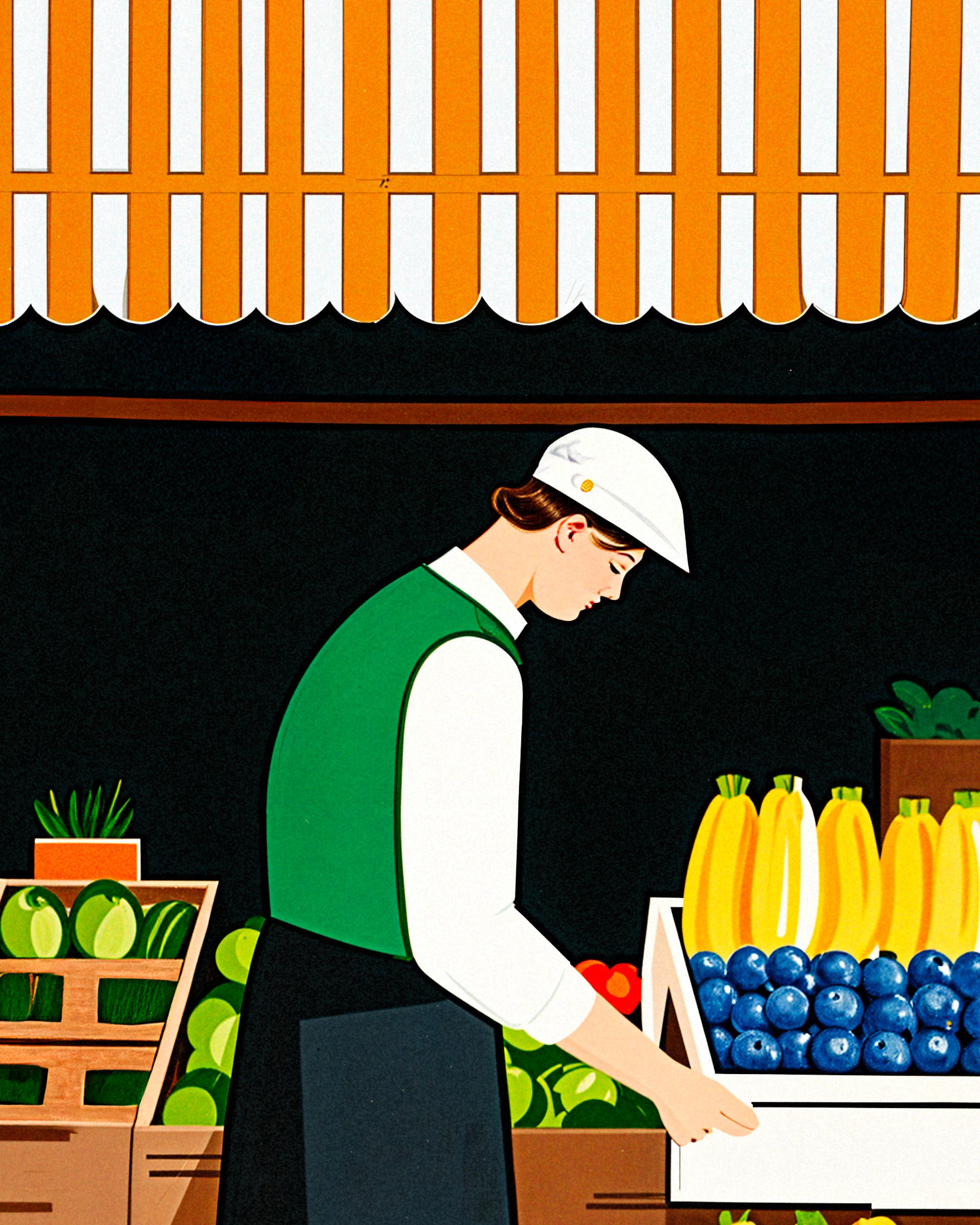 Fresh produce market print, showcasing fruit and vegetables