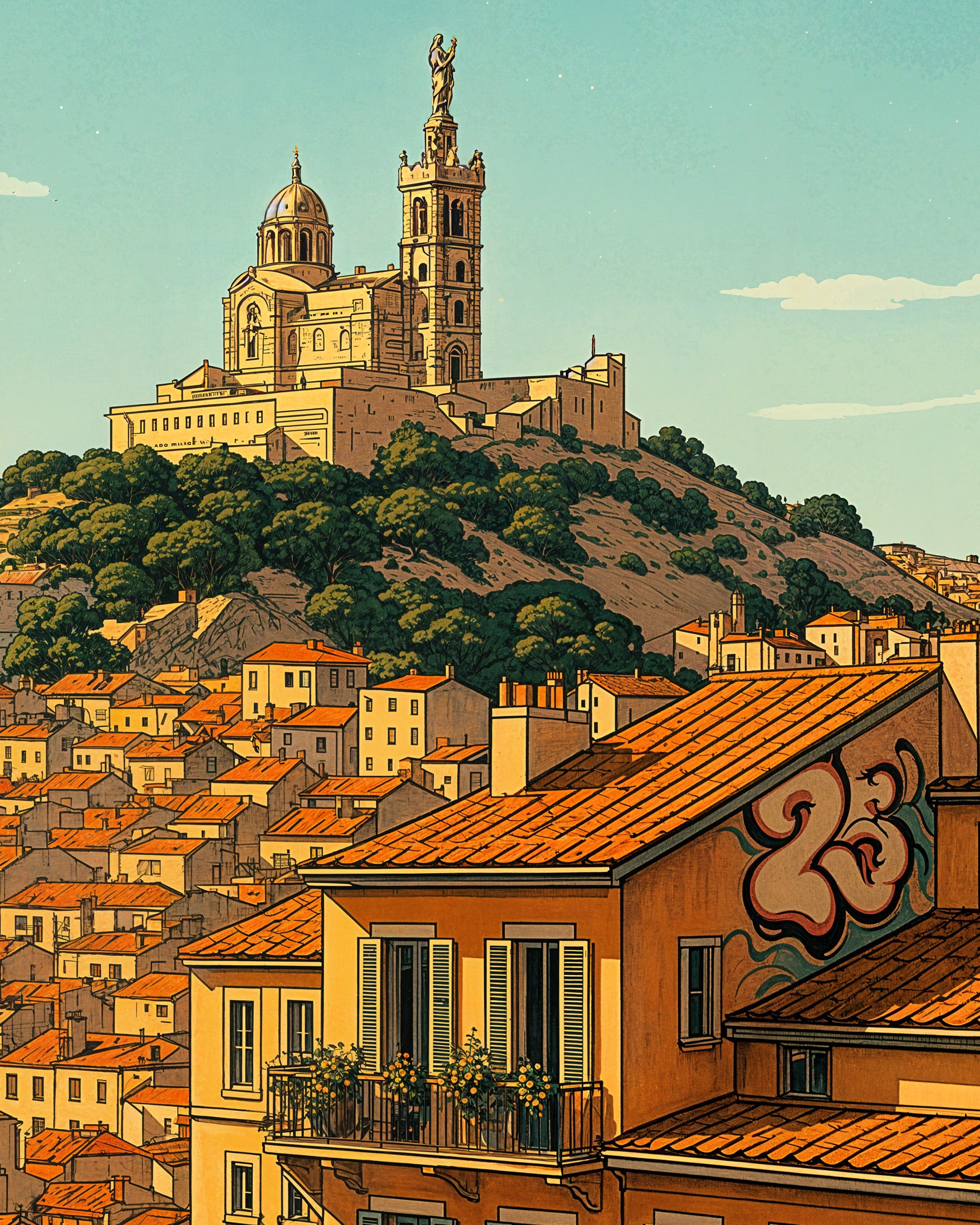 Marseille Poster – Notre-Dame de la Garde Cityscape