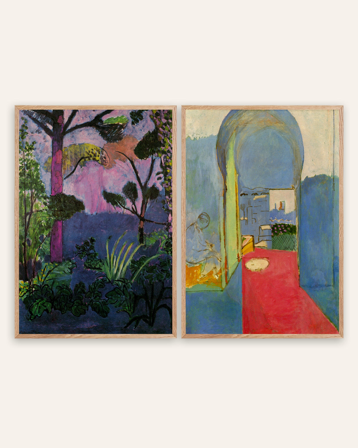 Matisse Morocco Prints Set of 2 – Moroccan Landscape & Entrance to the Kasbah, prints in natural oak frames