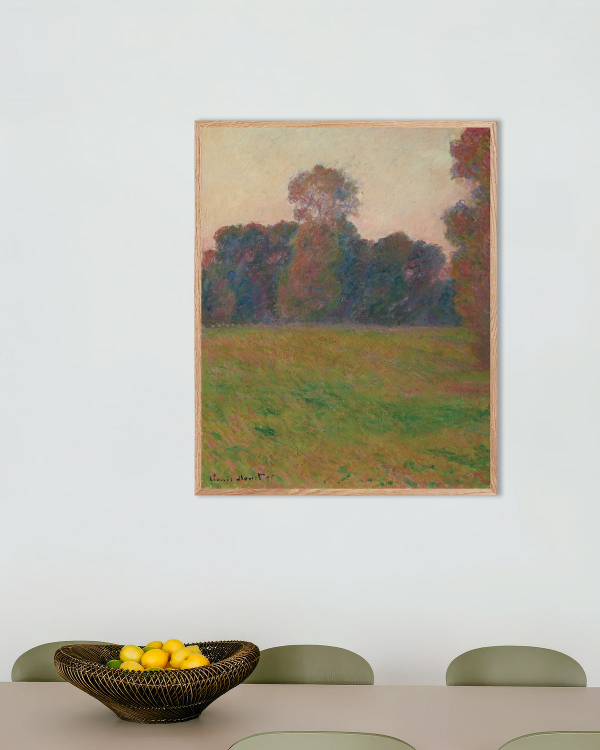 Poster of Meadow at Giverny (1886) by Claude Monet, with natural wooden frame
