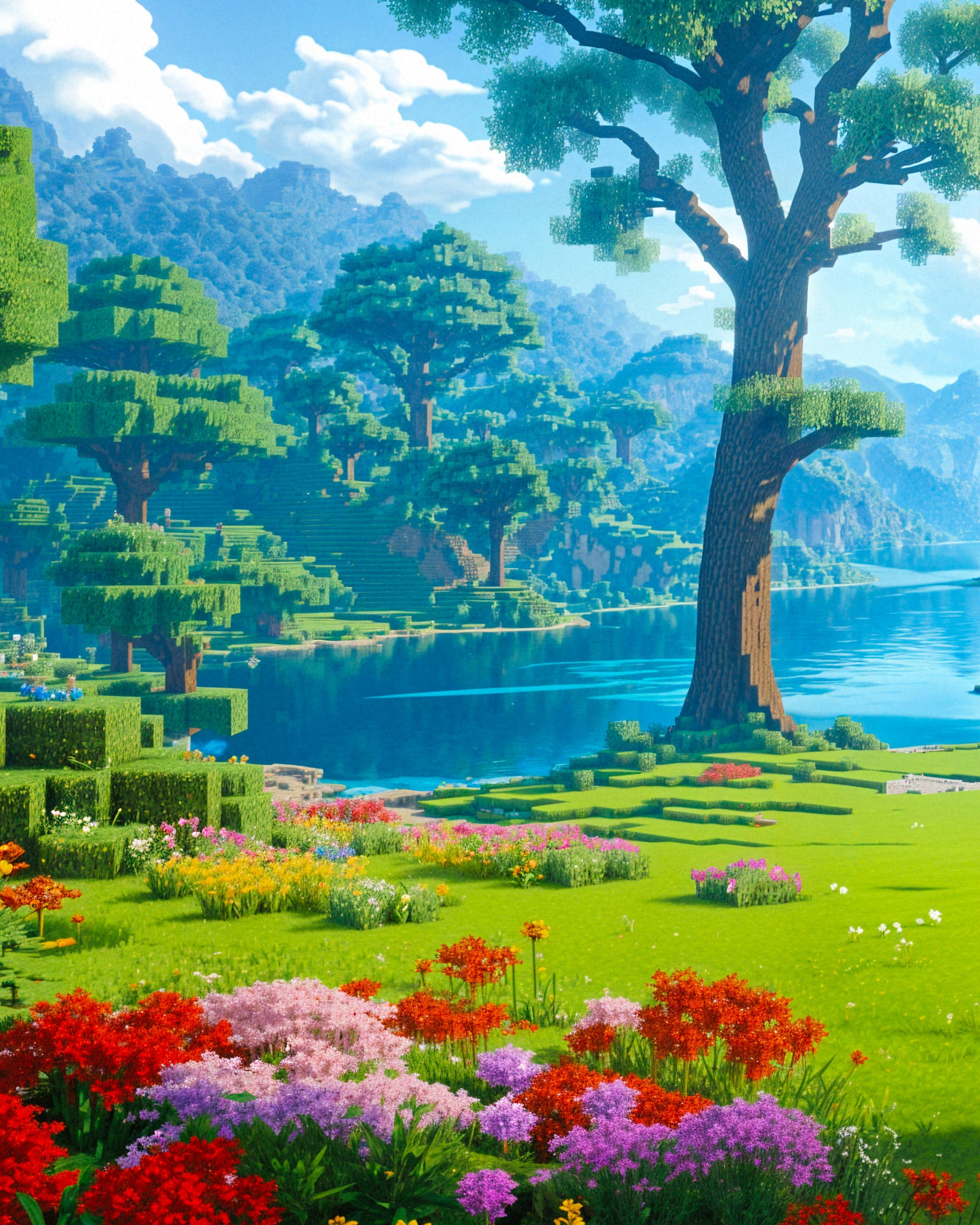 Minecraft castle, beautiful landscape - Poster