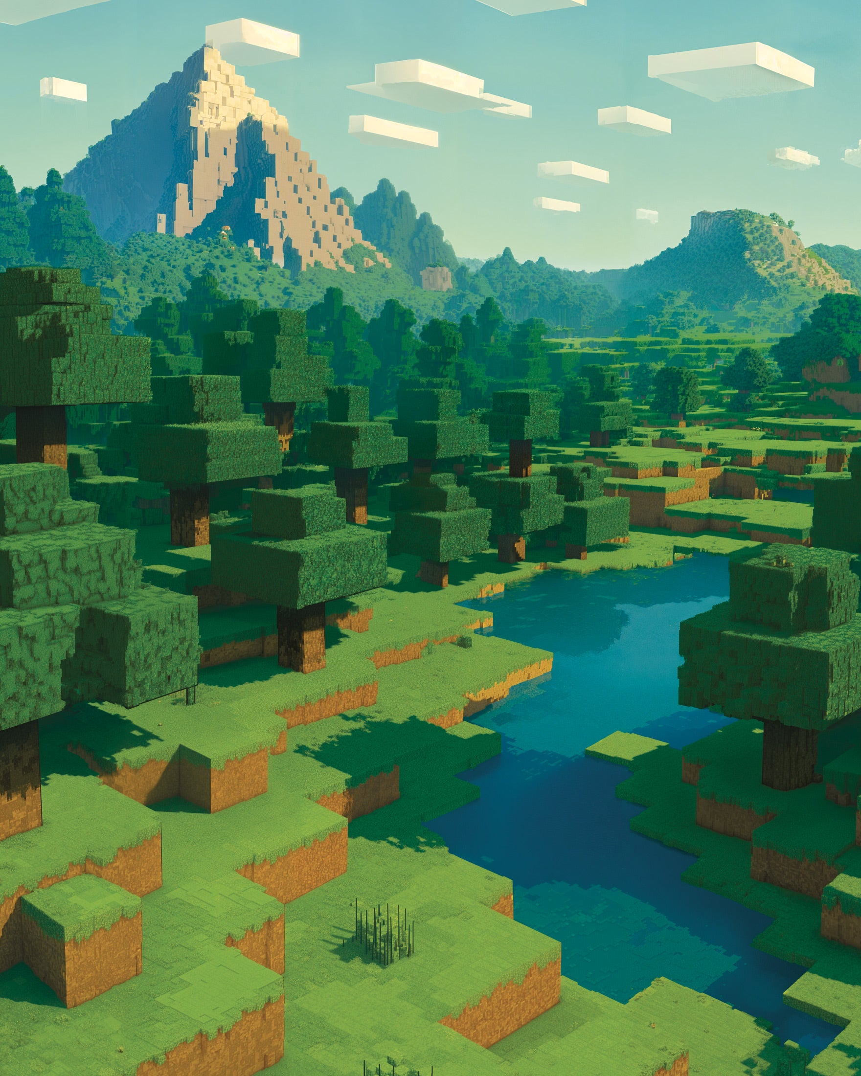 Minecraft Mountain Scenery – pixel art enthusiast print