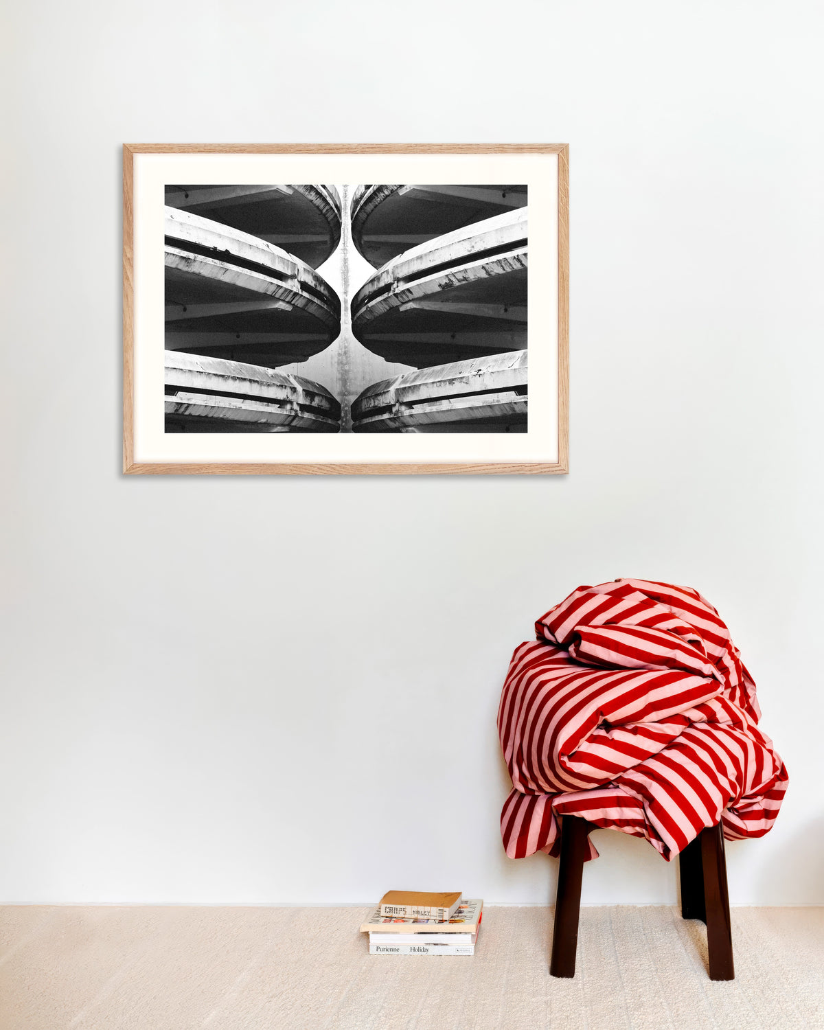 Poster of Mirrored Car Park Ramps, with natural wooden frame