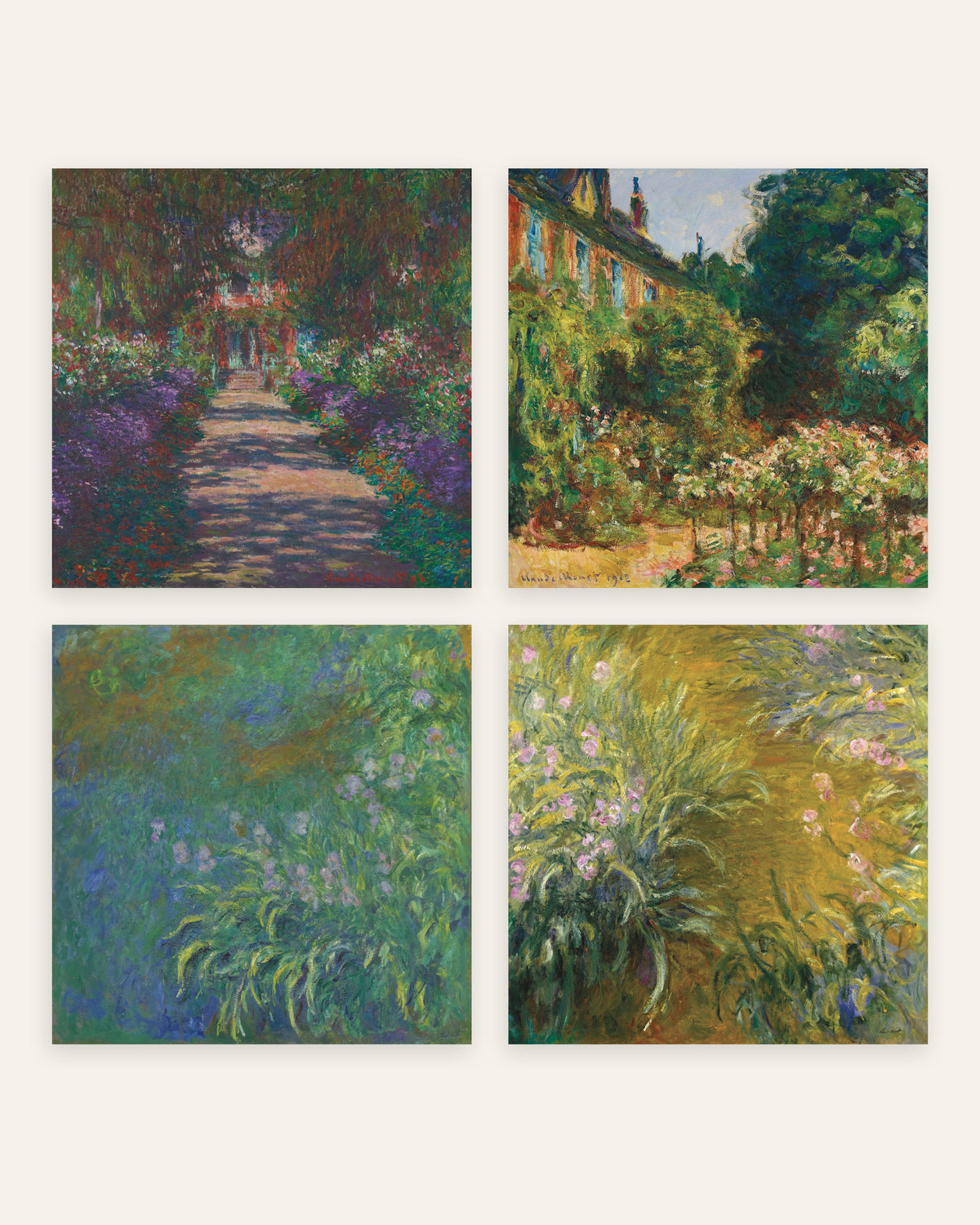 Monet Giverny Garden Prints Set of 4 – Avenue, House & Irises, prints without frame