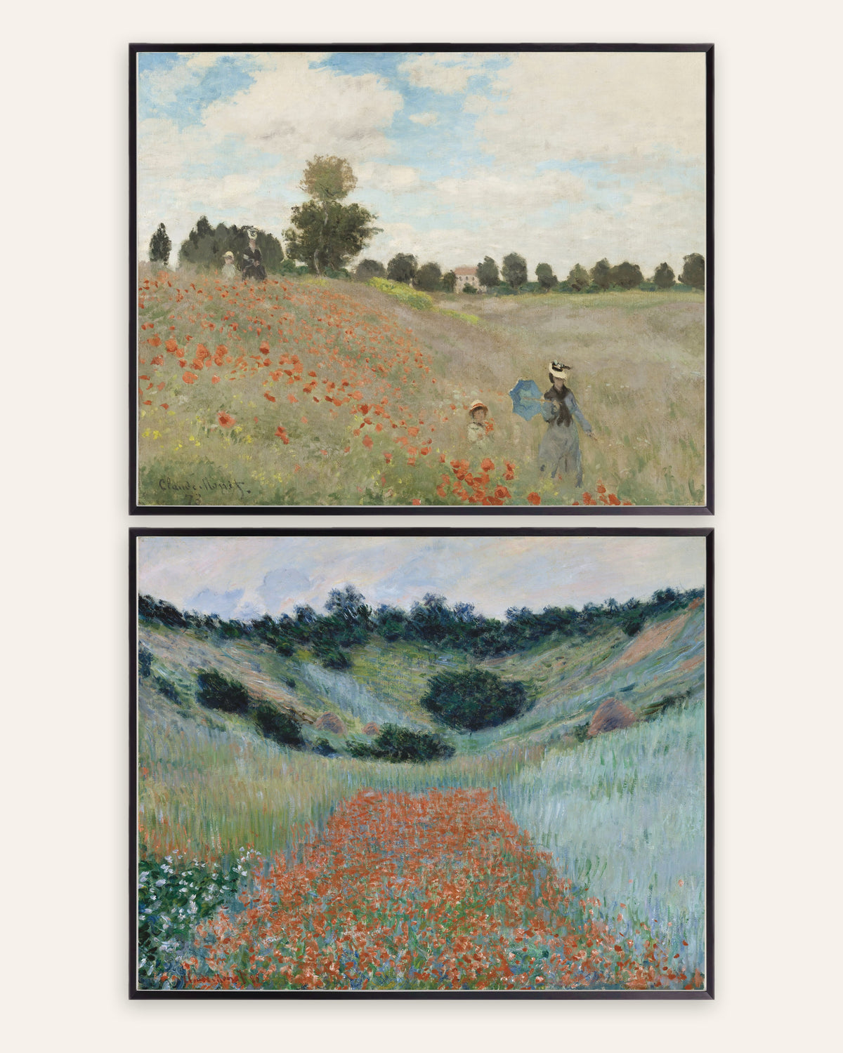 Monet Poppies Prints Set of 2 – Argenteuil & Giverny, prints in black metal frames