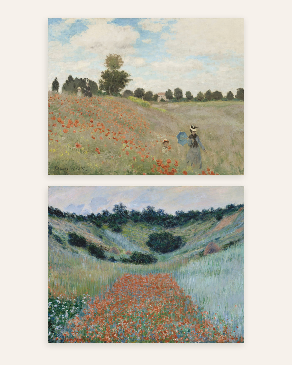 Monet Poppies Prints Set of 2 – Argenteuil & Giverny, prints without frame