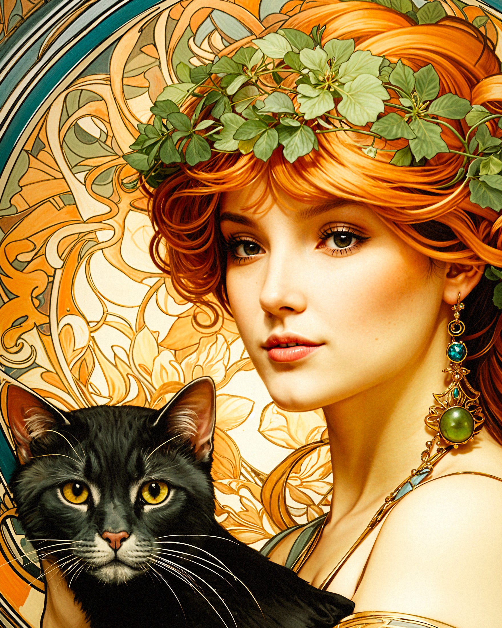Mucha Cat, Art Nouveau - Print