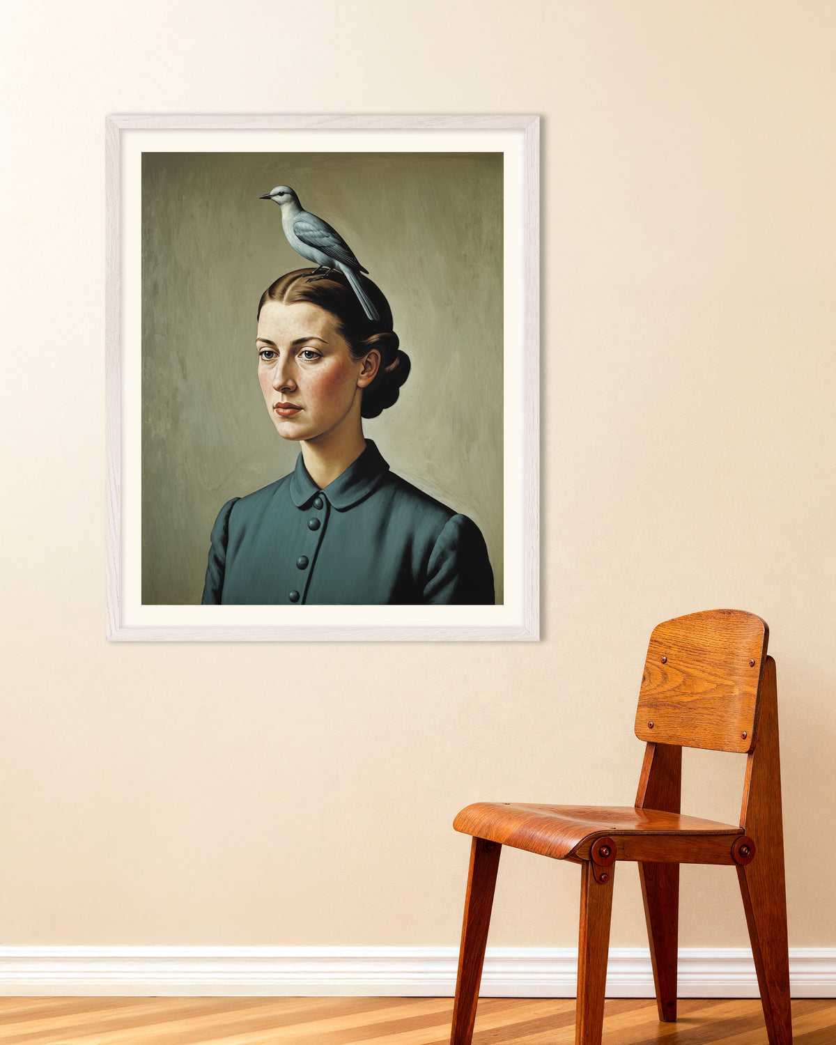 My Thought Is a Bird poster in a white oak frame