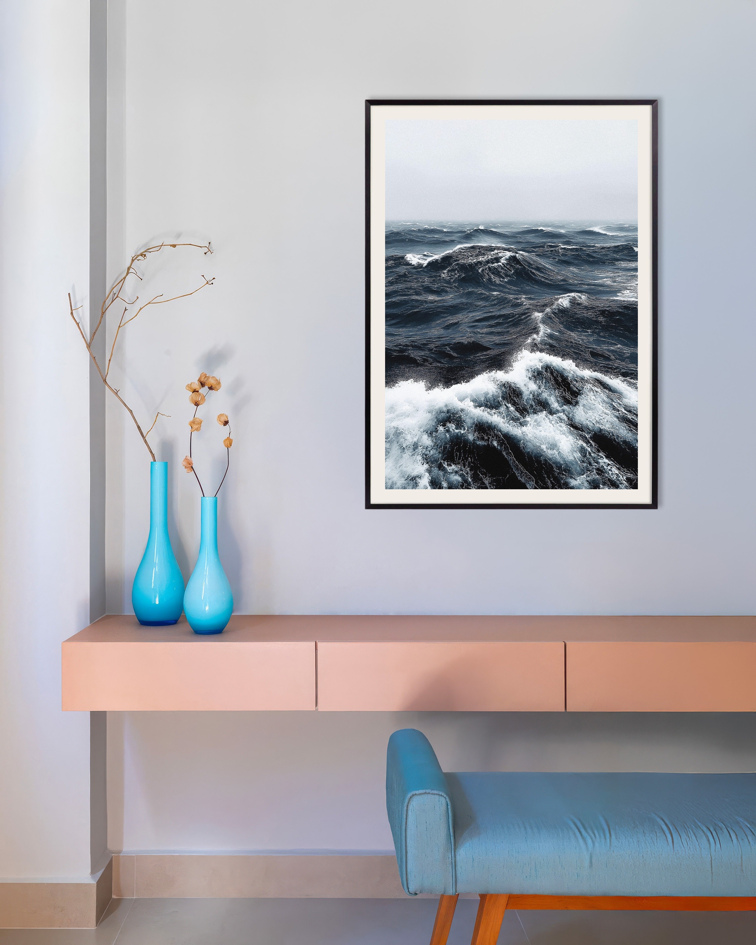 Poster of Ocean waves photography print, with metal frame