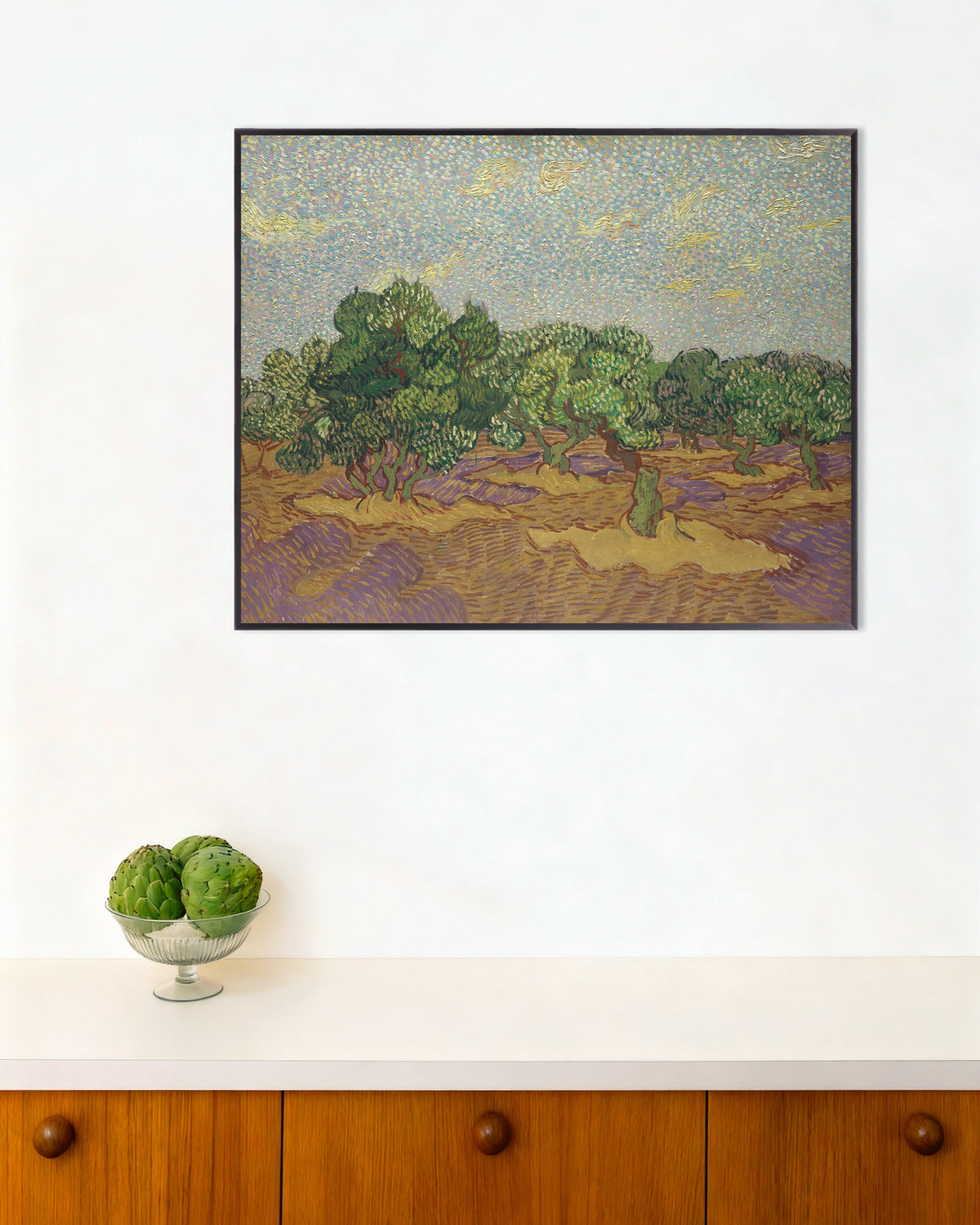 Poster of Olive Trees under a Pale Sky (1889) by Vincent van Gogh, with metal frame