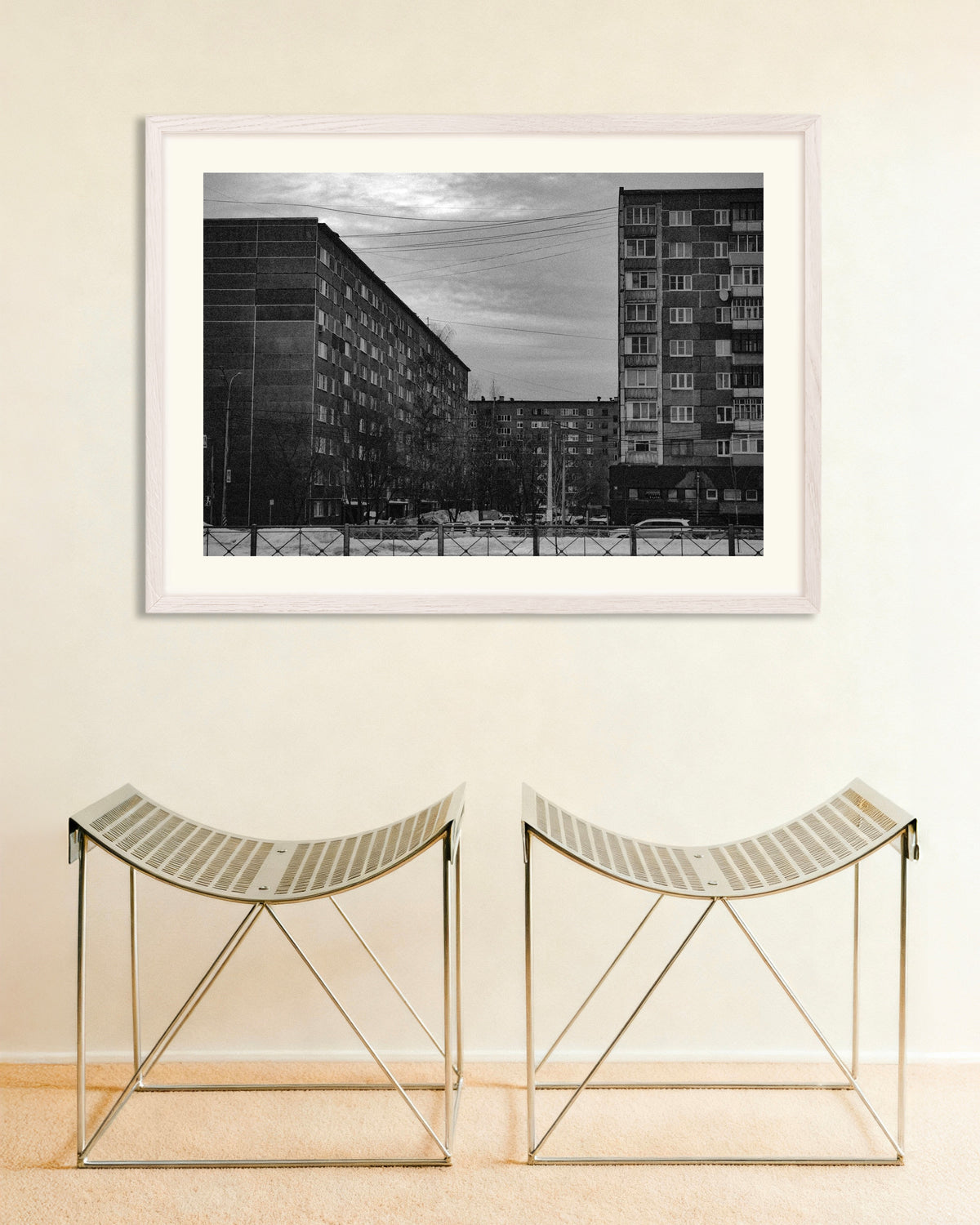 Poster of Panel Blocks in Winter, with white wooden frame