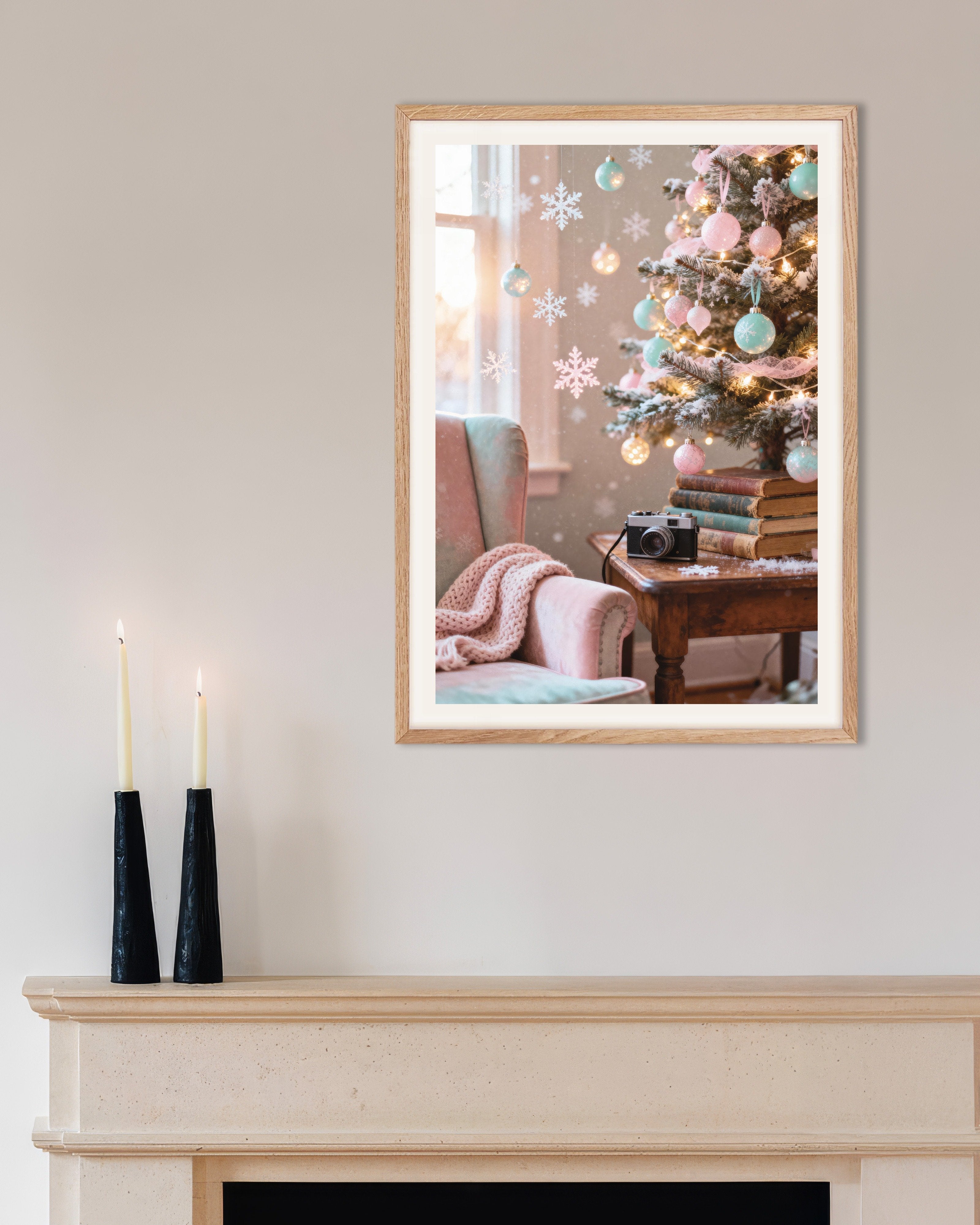 Poster of Pastel Christmas tree poster, with natural wooden frame