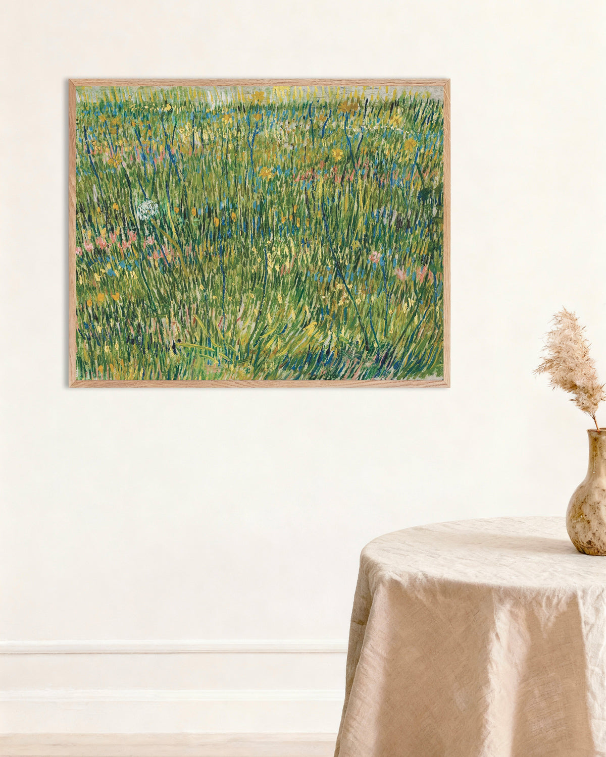 Poster of Patch of Grass (1887) by Vincent van Gogh, with natural wooden frame